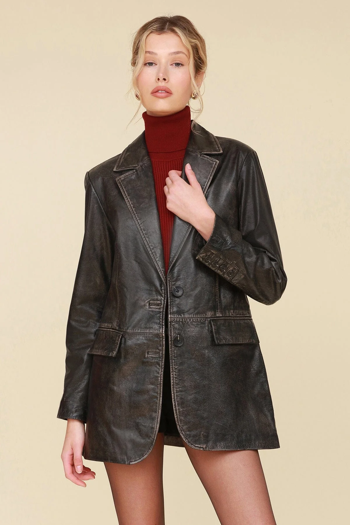 Vintage Wash Genuine Leather Blazer - Image 4