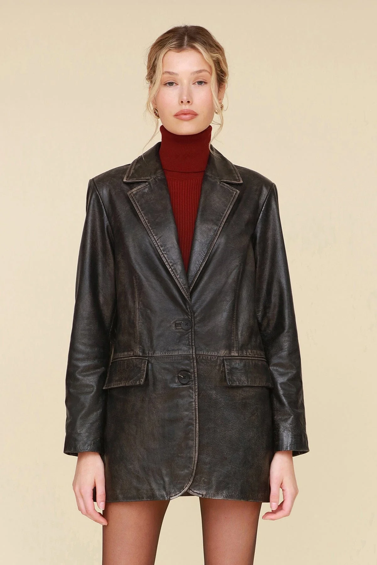 Vintage Wash Genuine Leather Blazer - Image 5