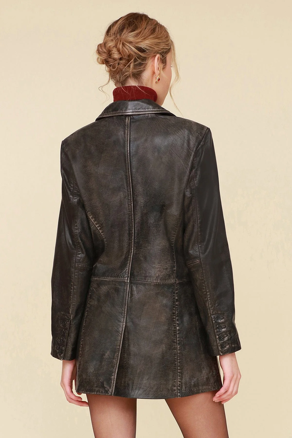 Vintage Wash Genuine Leather Blazer - Image 7