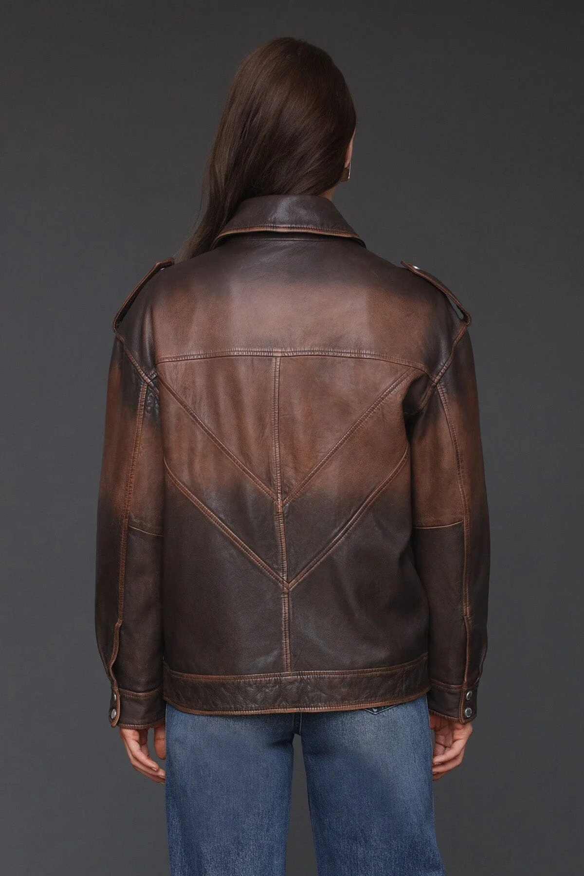 Vintage Wash Genuine Leather Aviator Jacket - Image 6