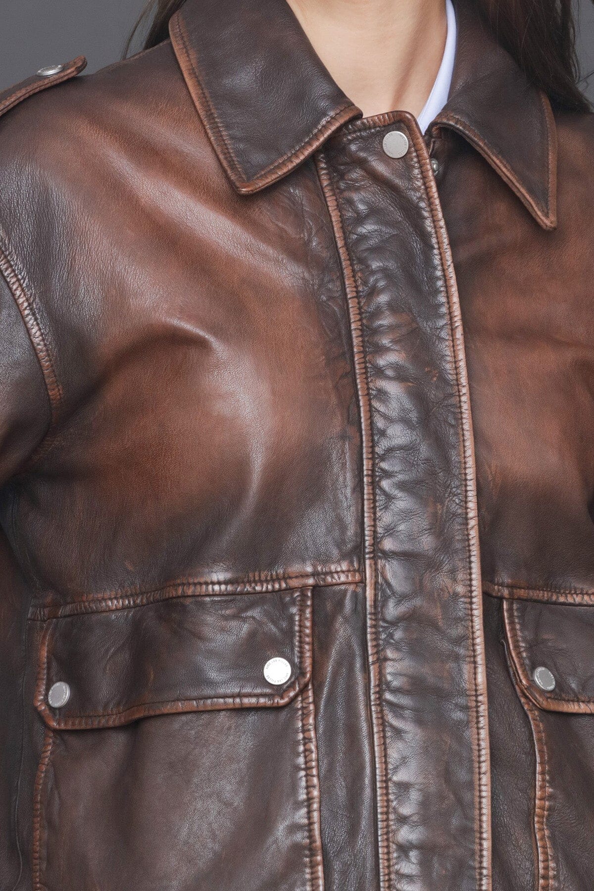 Vintage Wash Genuine Leather Aviator Jacket - Image 7