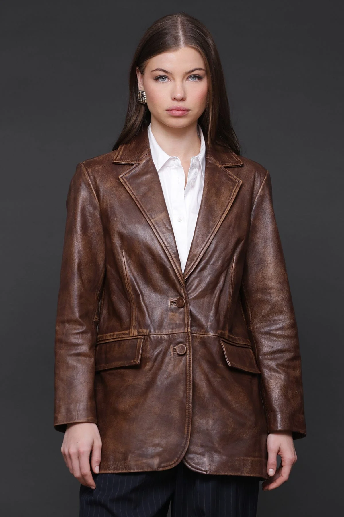 Vintage Wash Genuine Leather Blazer - Image 3