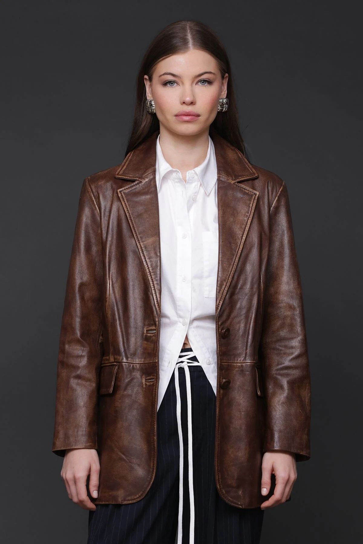 Vintage Wash Genuine Leather Blazer - Image 4