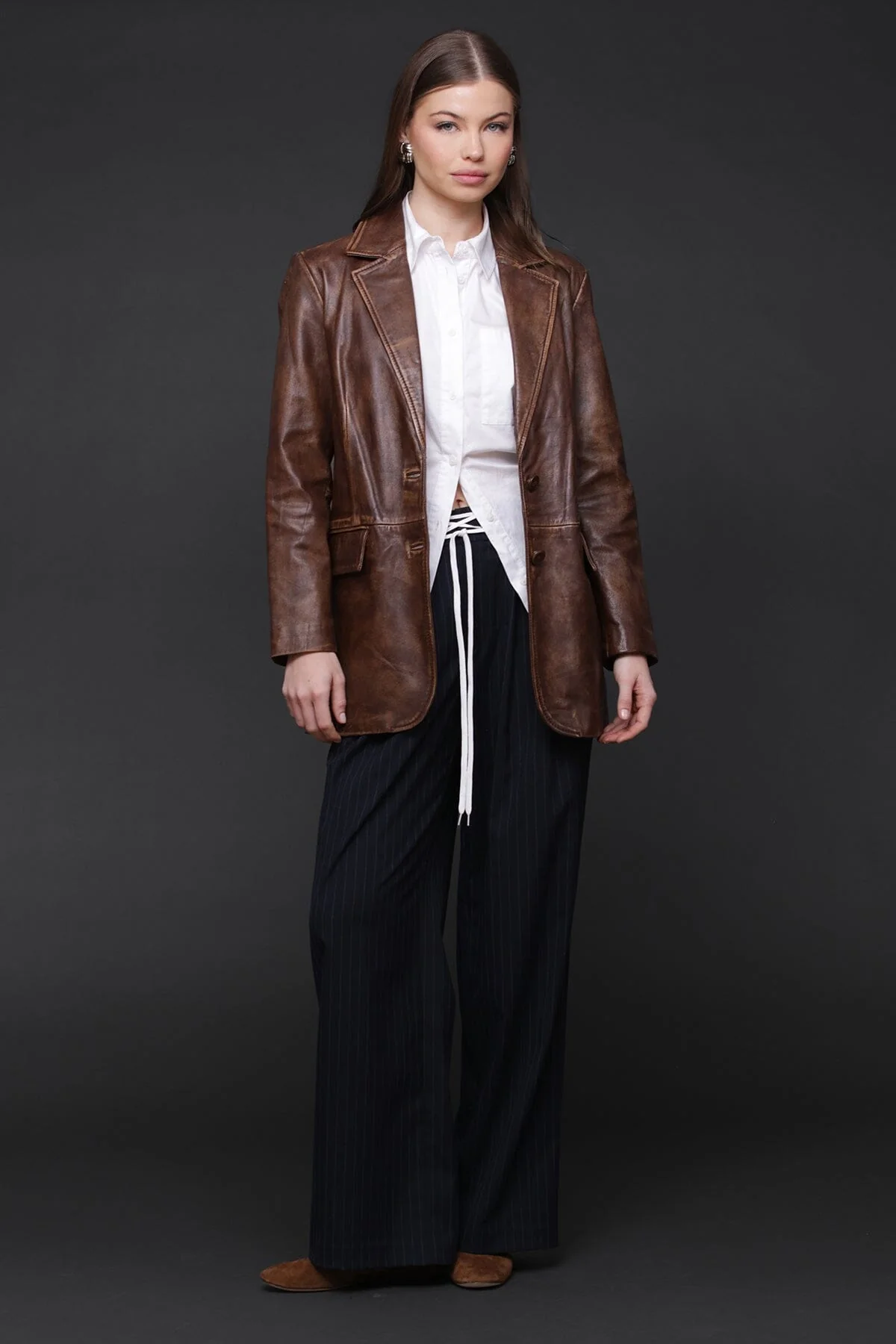 Vintage Wash Genuine Leather Blazer - Image 6