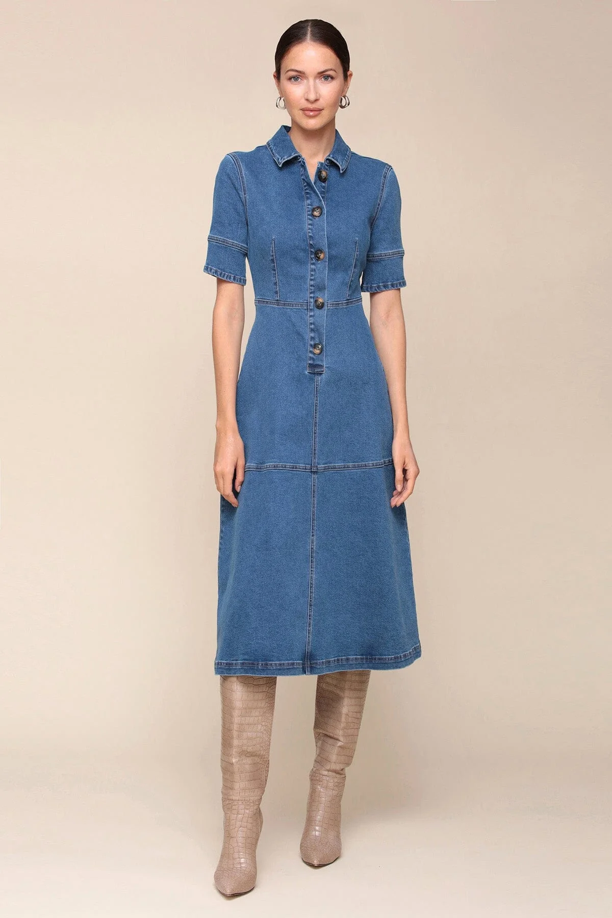Denim Short Sleeve Midi Shirtdress - Image 3