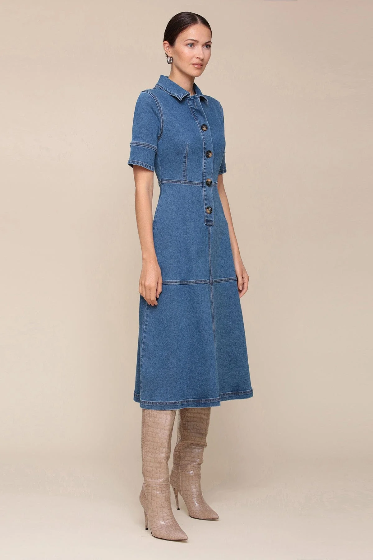 Denim Short Sleeve Midi Shirtdress - Image 4
