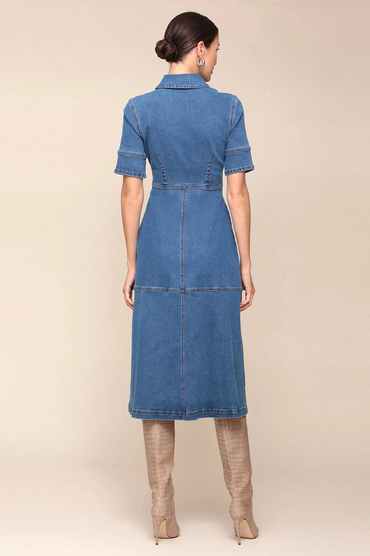 Denim Short Sleeve Midi Shirtdress - Image 5