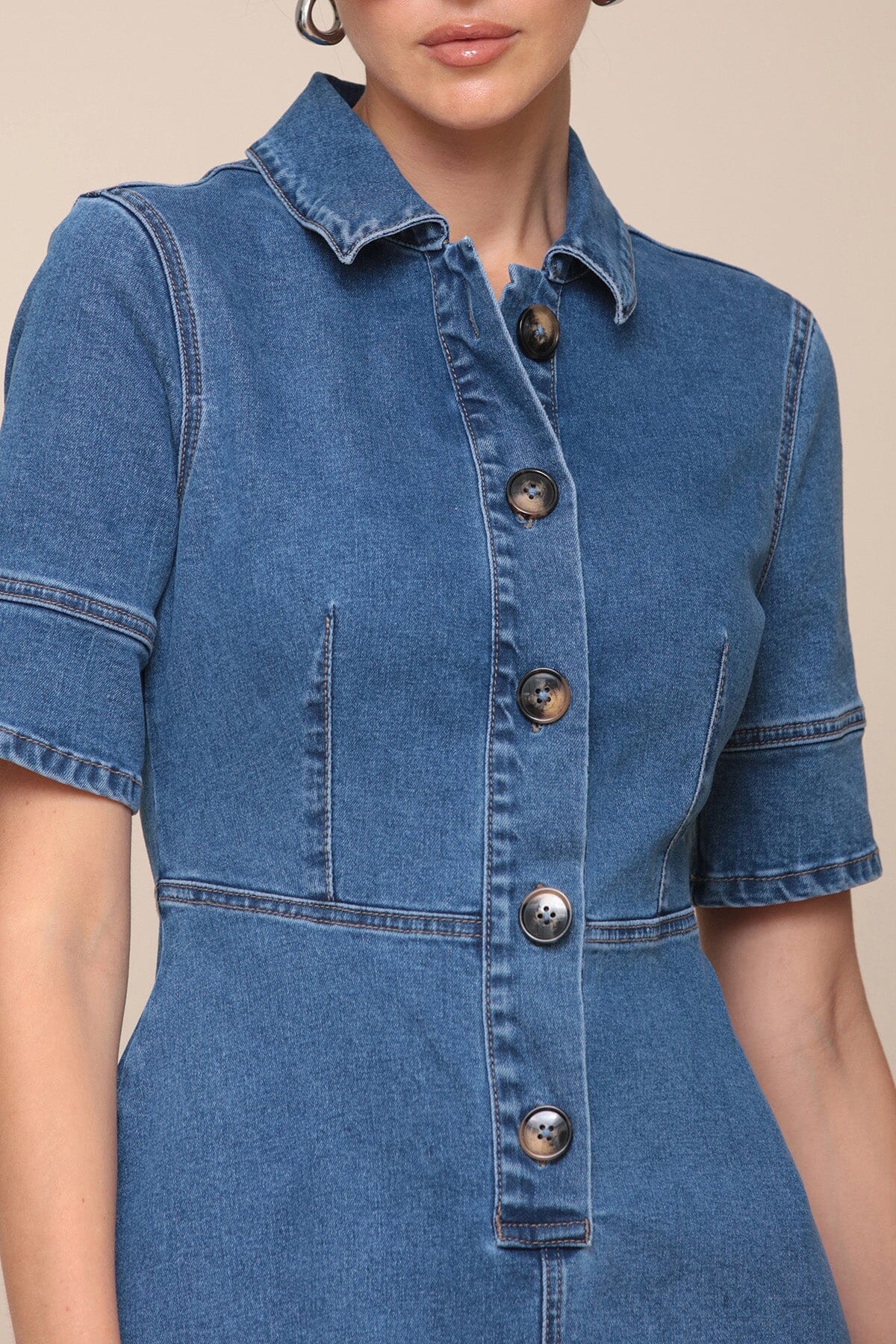 Denim Short Sleeve Midi Shirtdress - Image 6
