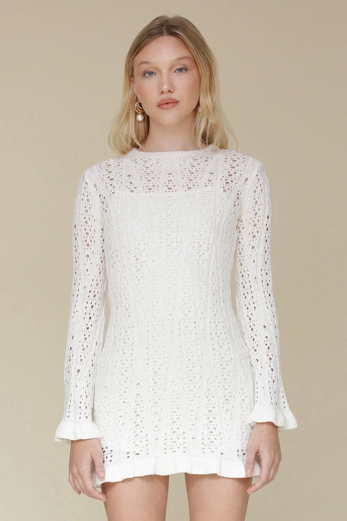 Crochet Cotton Ruffle Trim Mini Dress - Image 6
