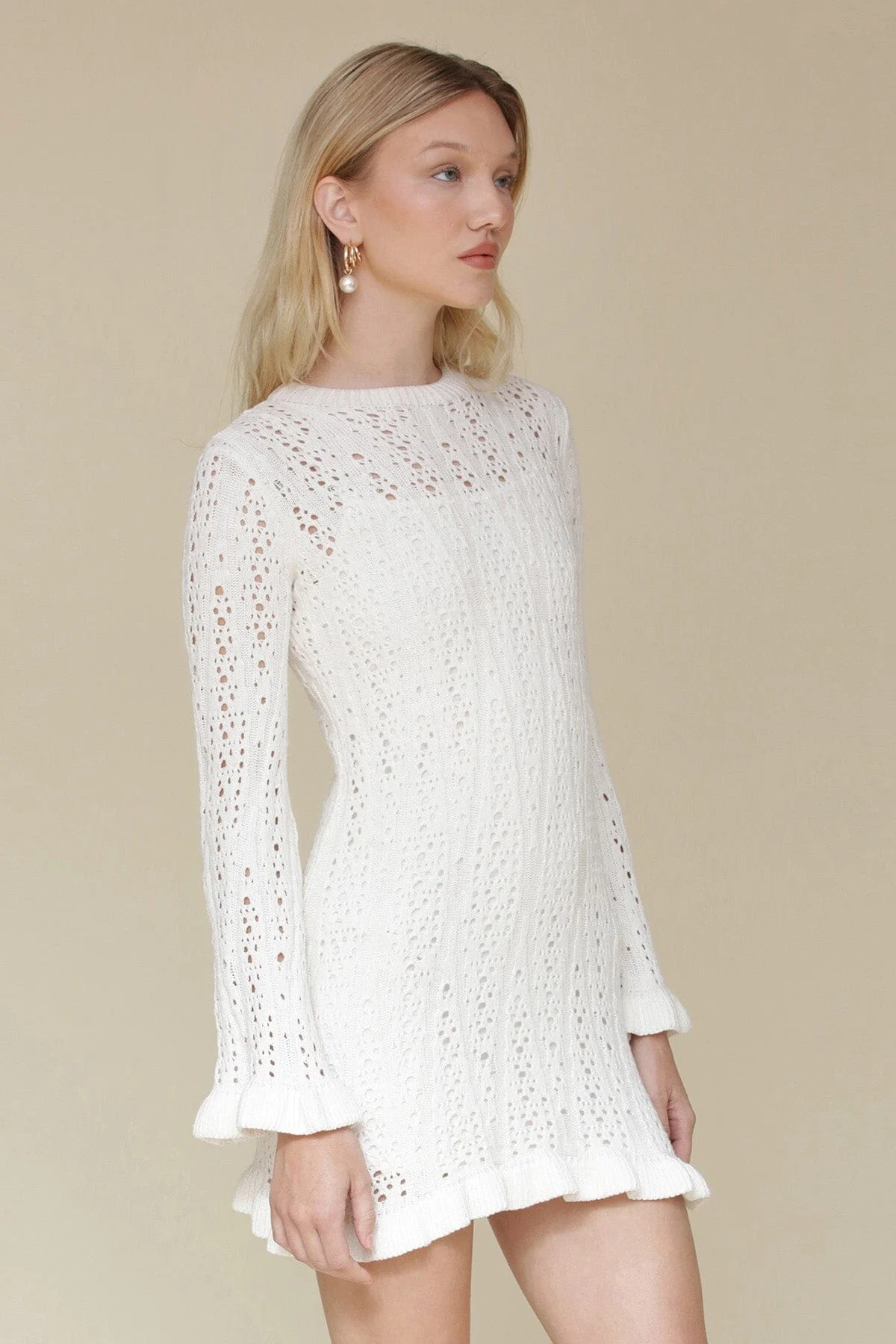 Crochet Cotton Ruffle Trim Mini Dress - Image 7