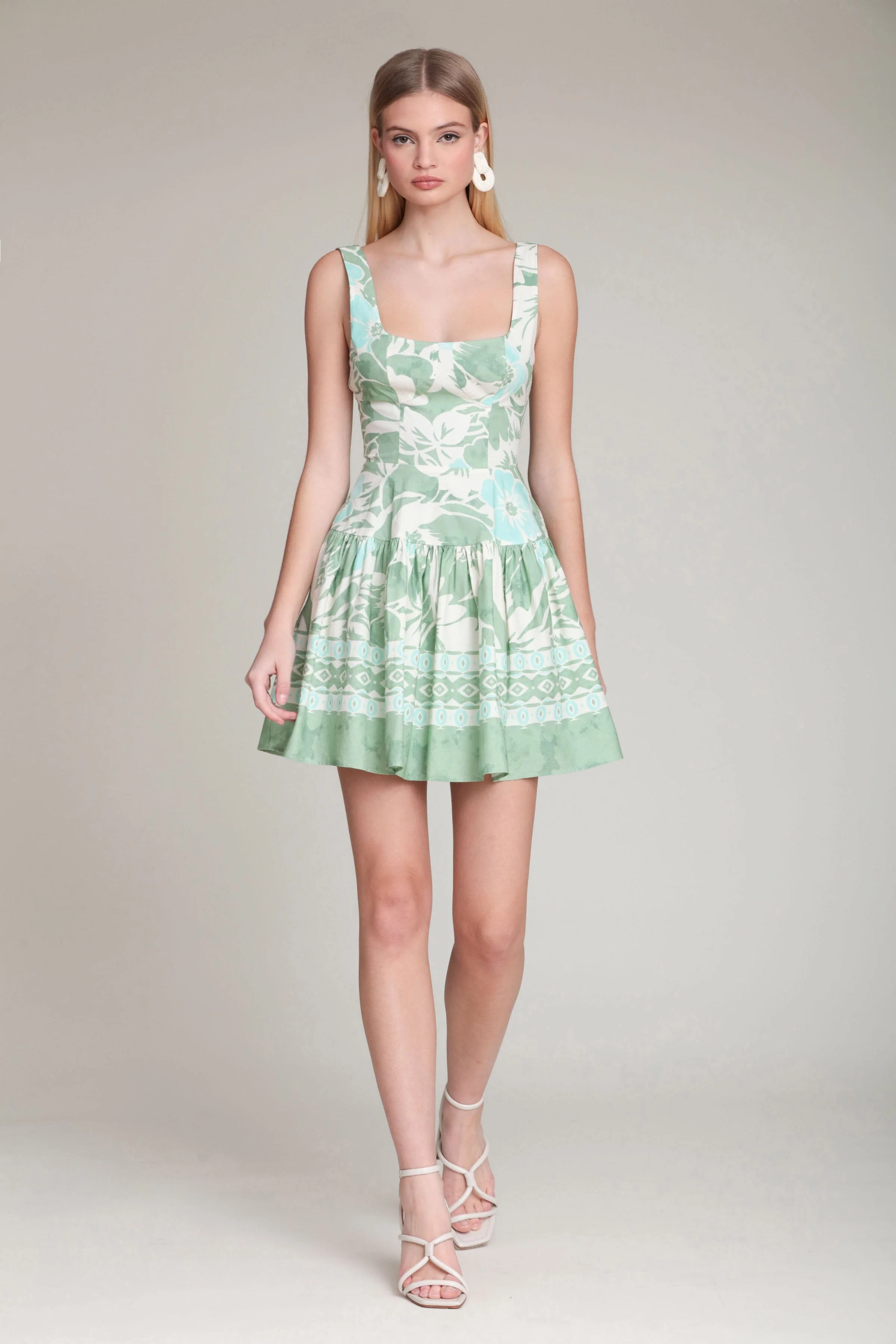 Botanical Print Stretch Cotton Mini Dress - Image 3