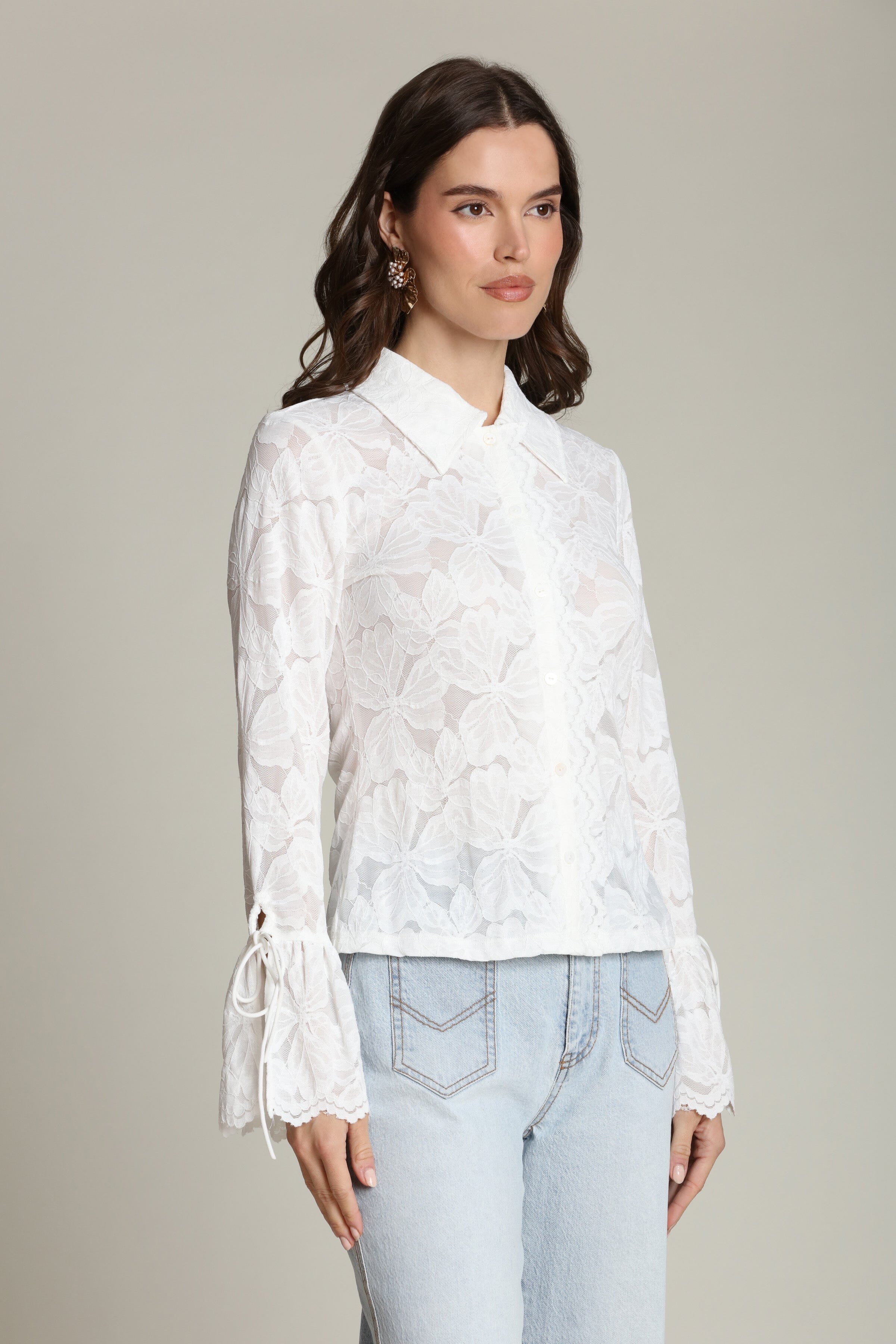 Sheer Lace Tie Cuff Shirt - Image 4