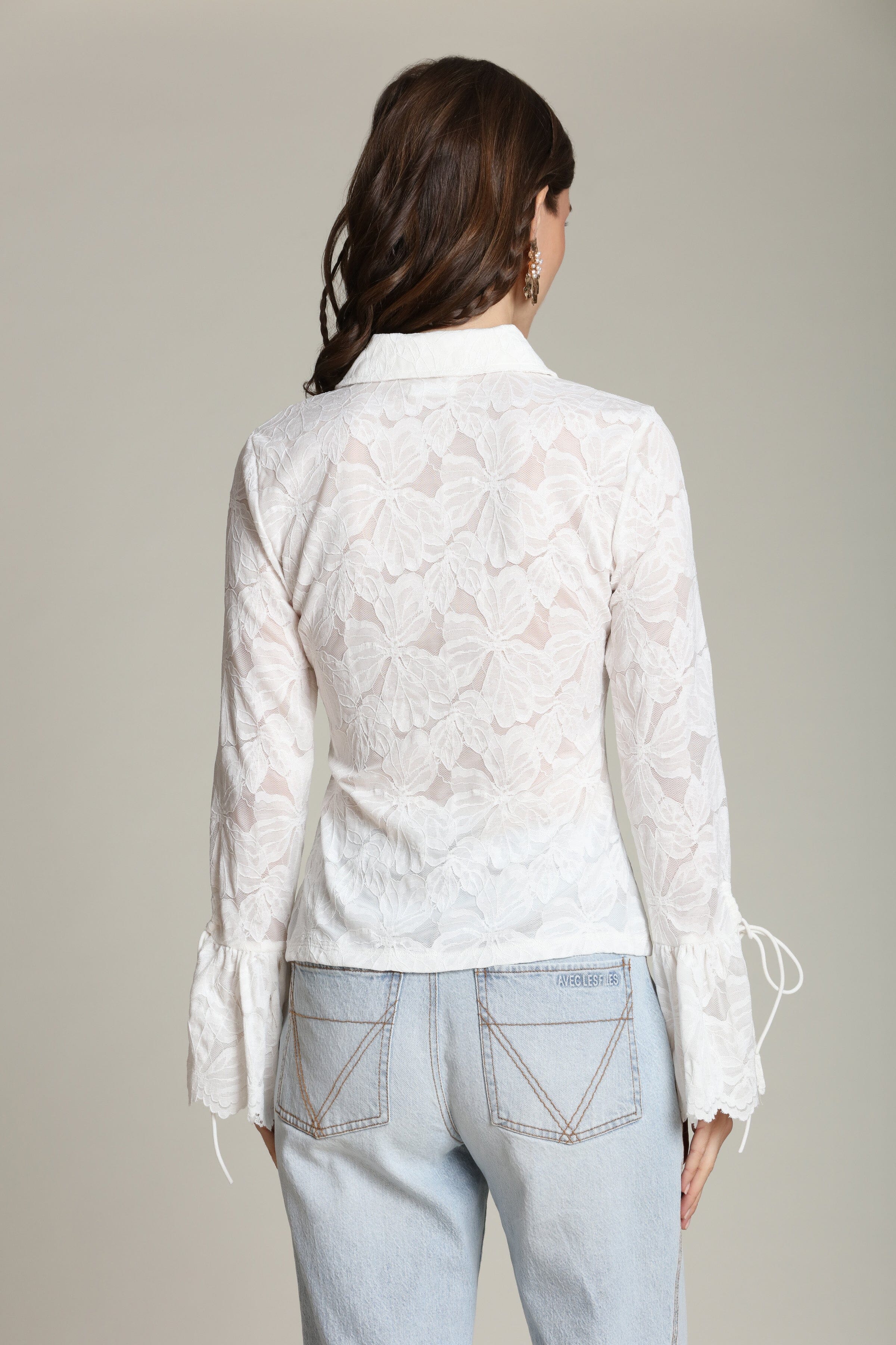 Sheer Lace Tie Cuff Shirt - Image 5