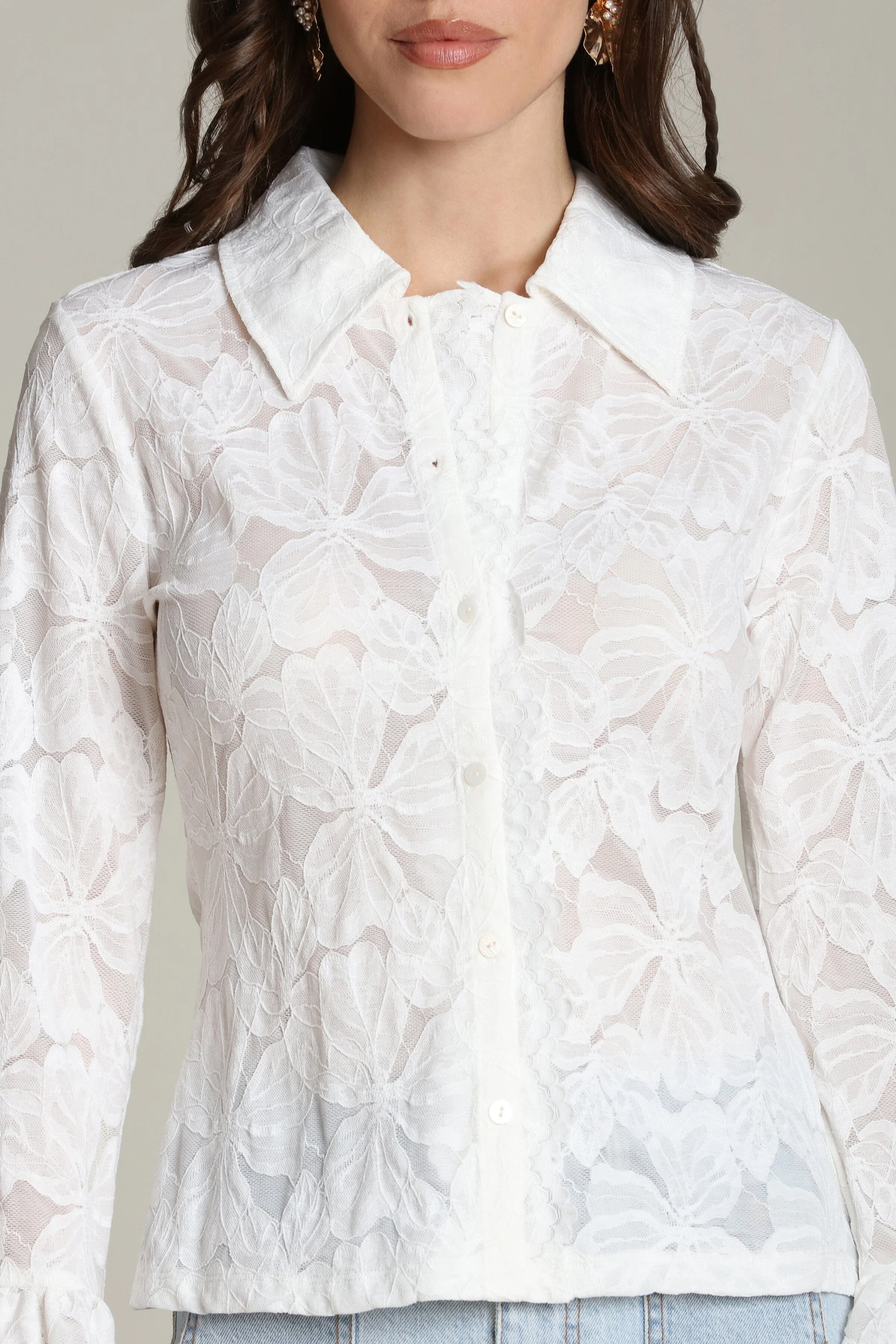 Sheer Lace Tie Cuff Shirt - Image 6