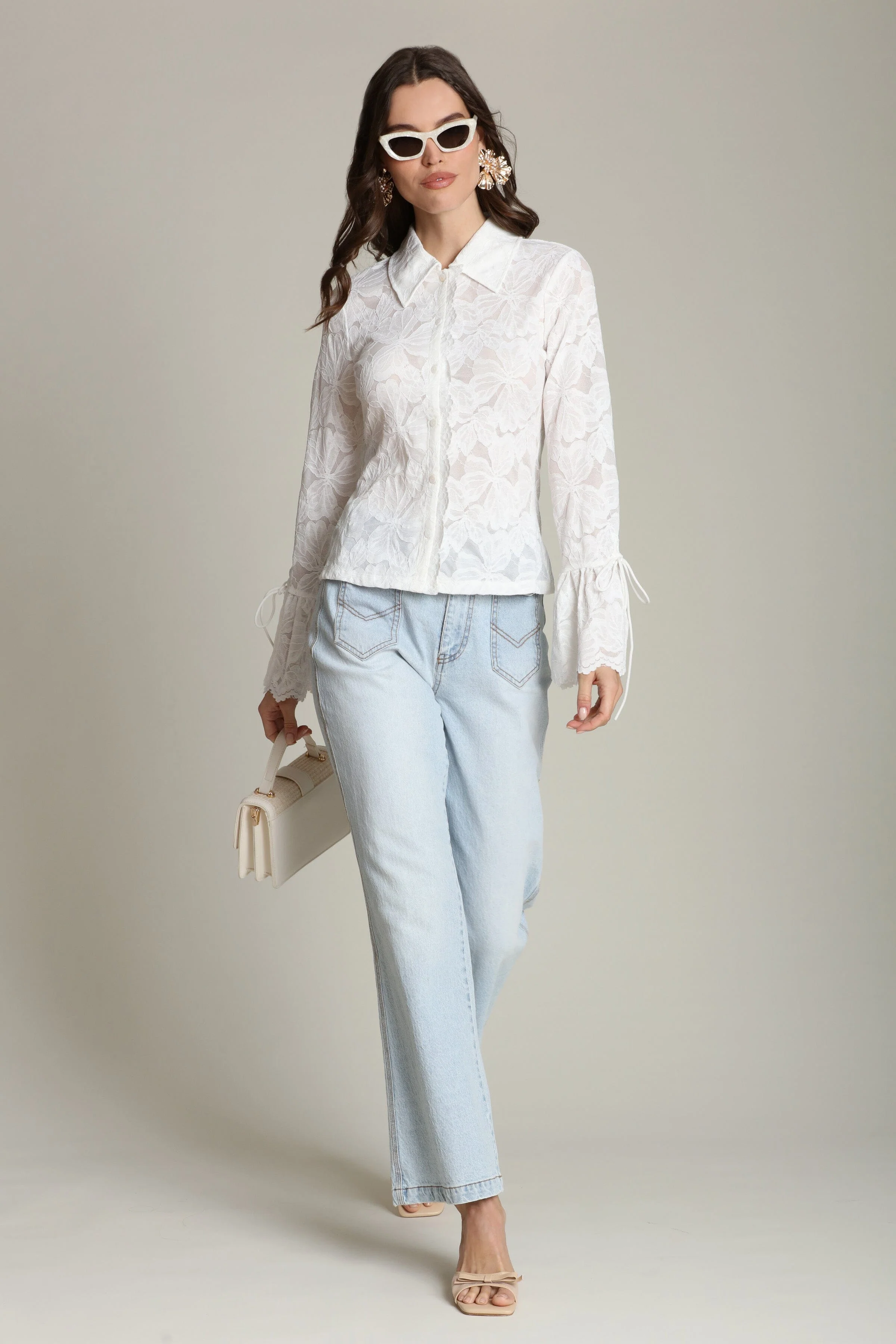 Sheer Lace Tie Cuff Shirt - Image 7