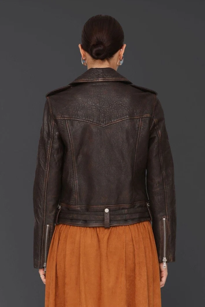 Genuine Leather Western Belted Biker Jacket - Image 7