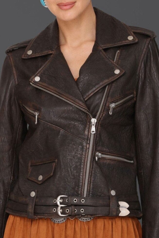 Genuine Leather Western Belted Biker Jacket - Image 8