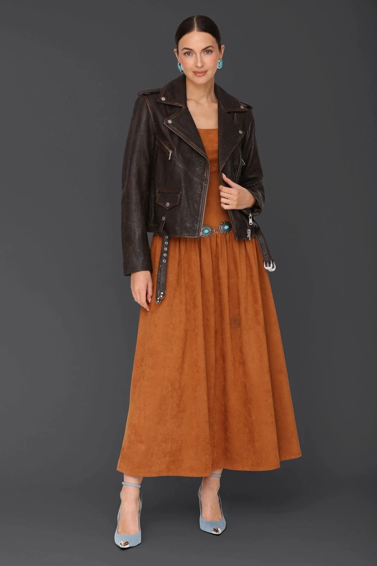 Genuine Leather Western Belted Biker Jacket - Image 9