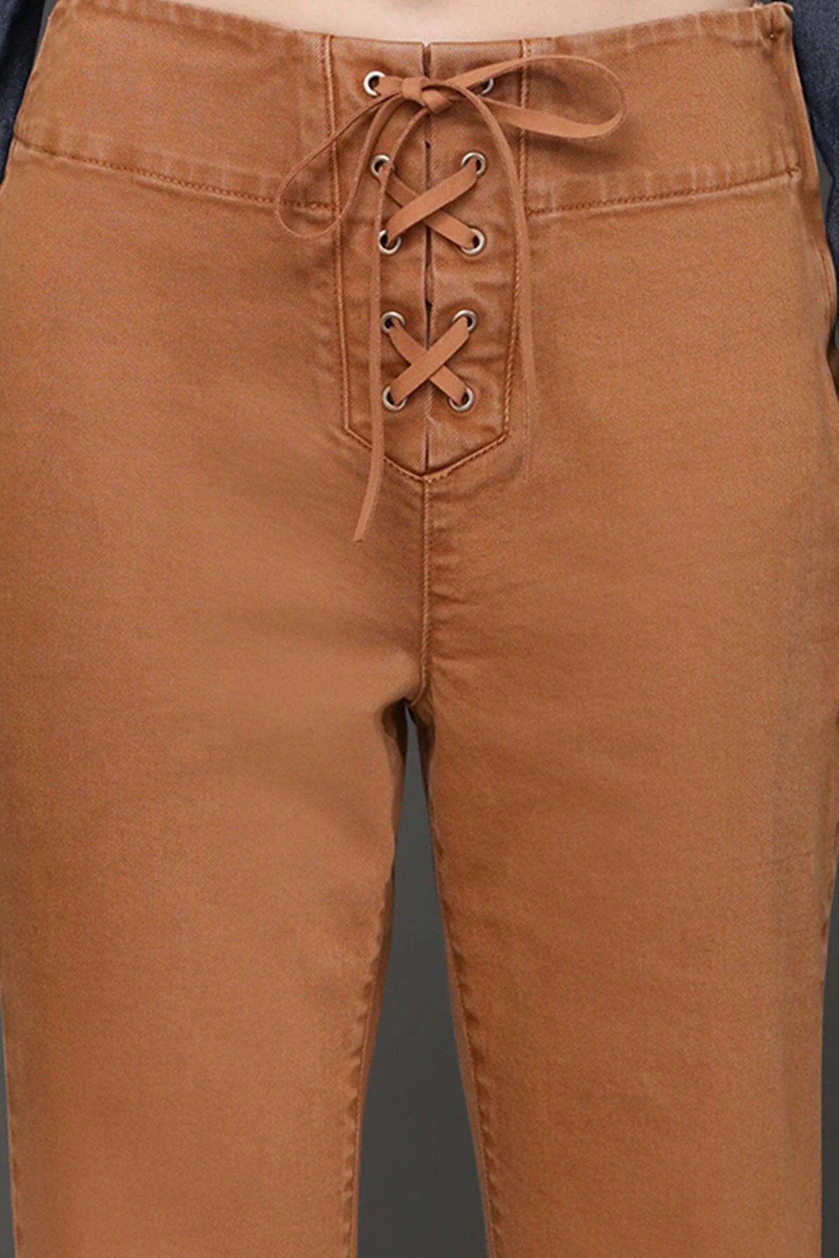 Lace Up Washed Cotton Flare Pants - Image 6