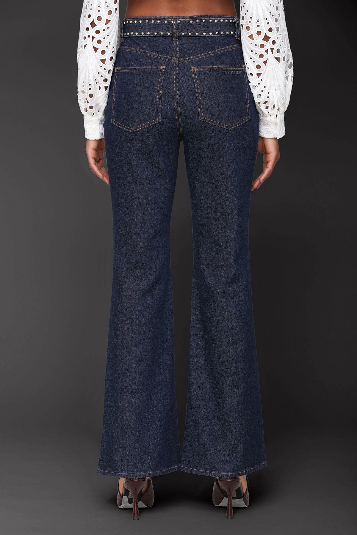 Studded Belted Flare Jeans - Image 5
