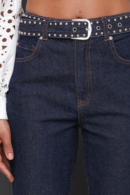 Studded Belted Flare Jeans - Image 6