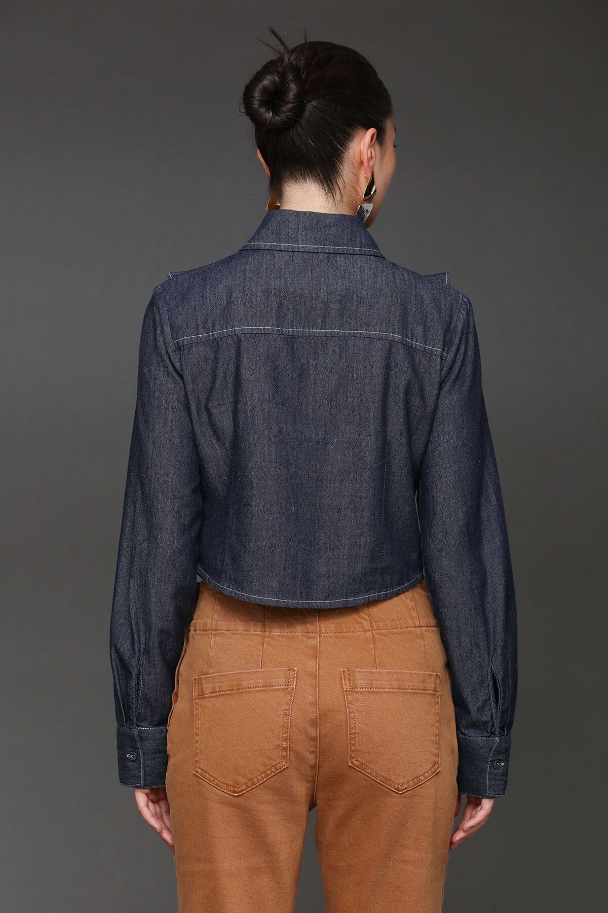 Ruffle Front Denim Cropped Shirt - Image 5