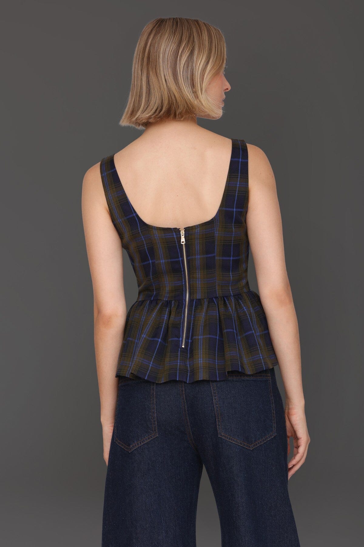 Plaid Sleeveless Peplum Top - Image 6