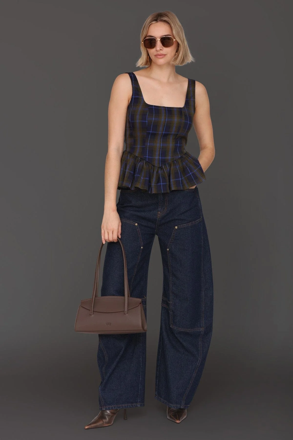 Plaid Sleeveless Peplum Top - Image 7