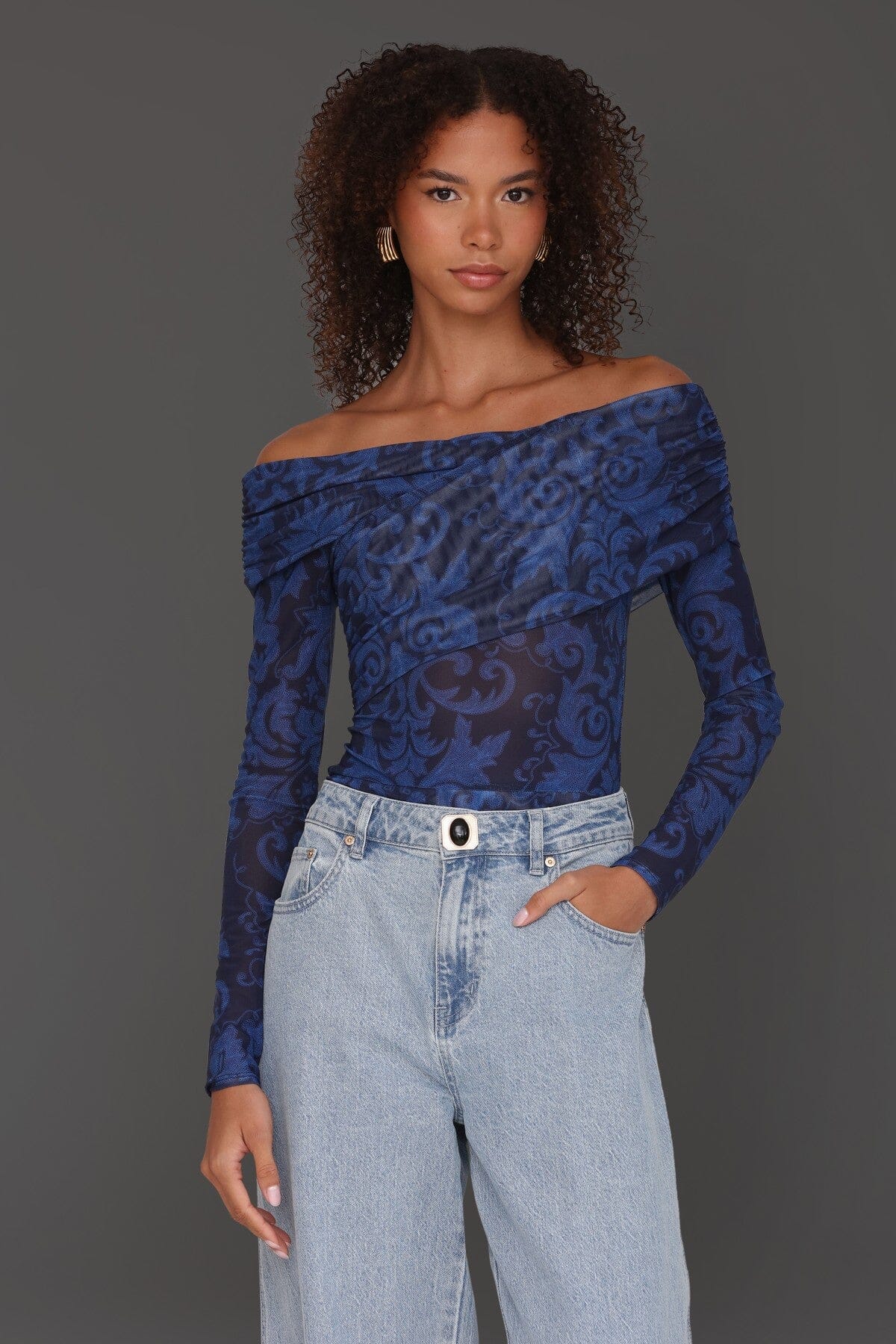 Off-Shoulder Paisley Mesh Bodysuit - Image 4