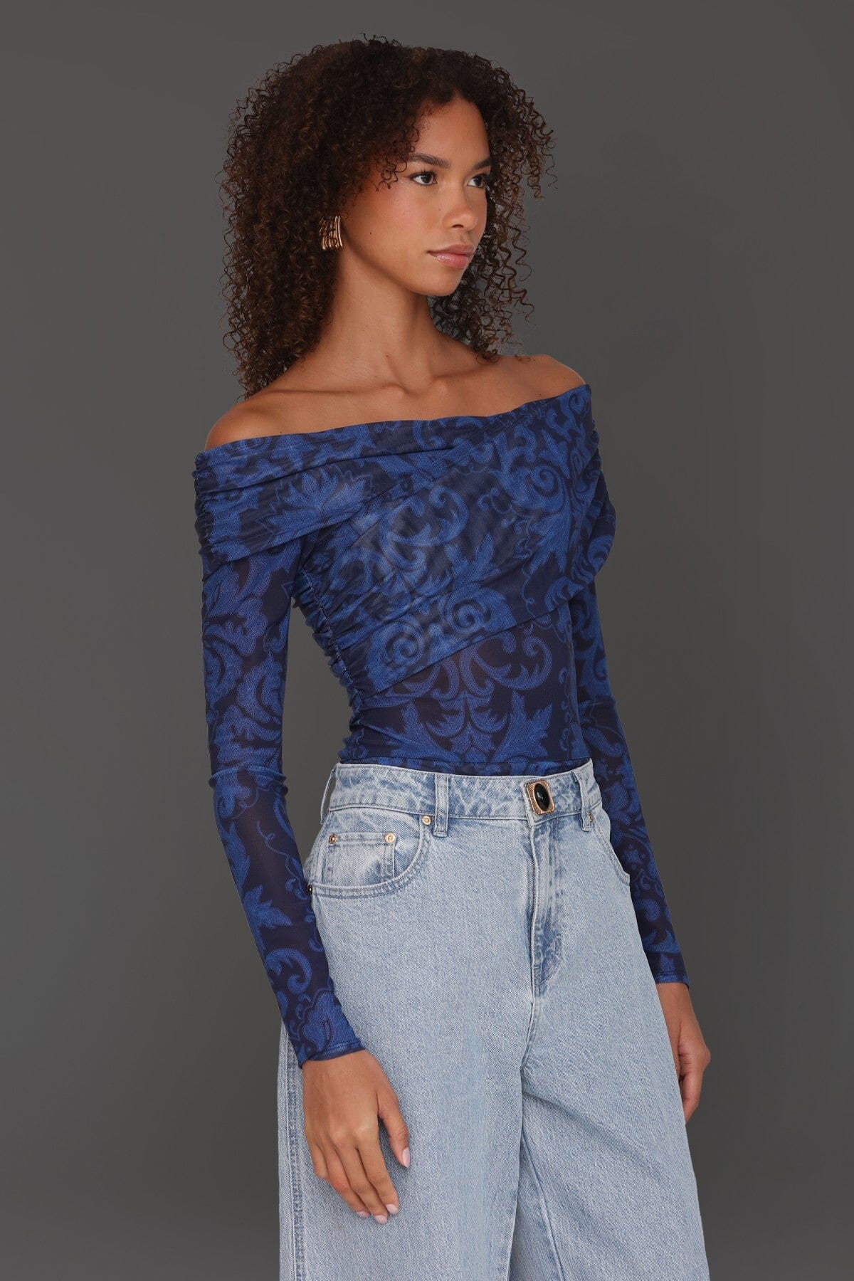 Off-Shoulder Paisley Mesh Bodysuit - Image 5