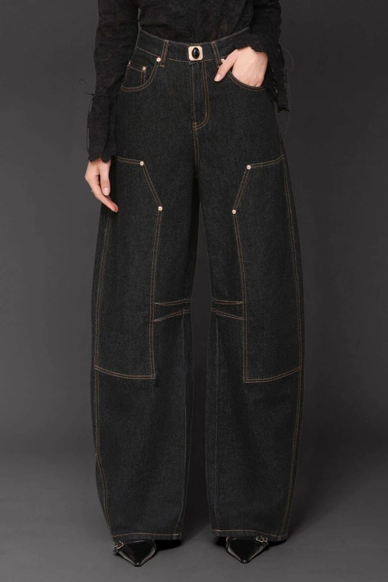 Novelty Button Barrel Leg Jeans - Image 4