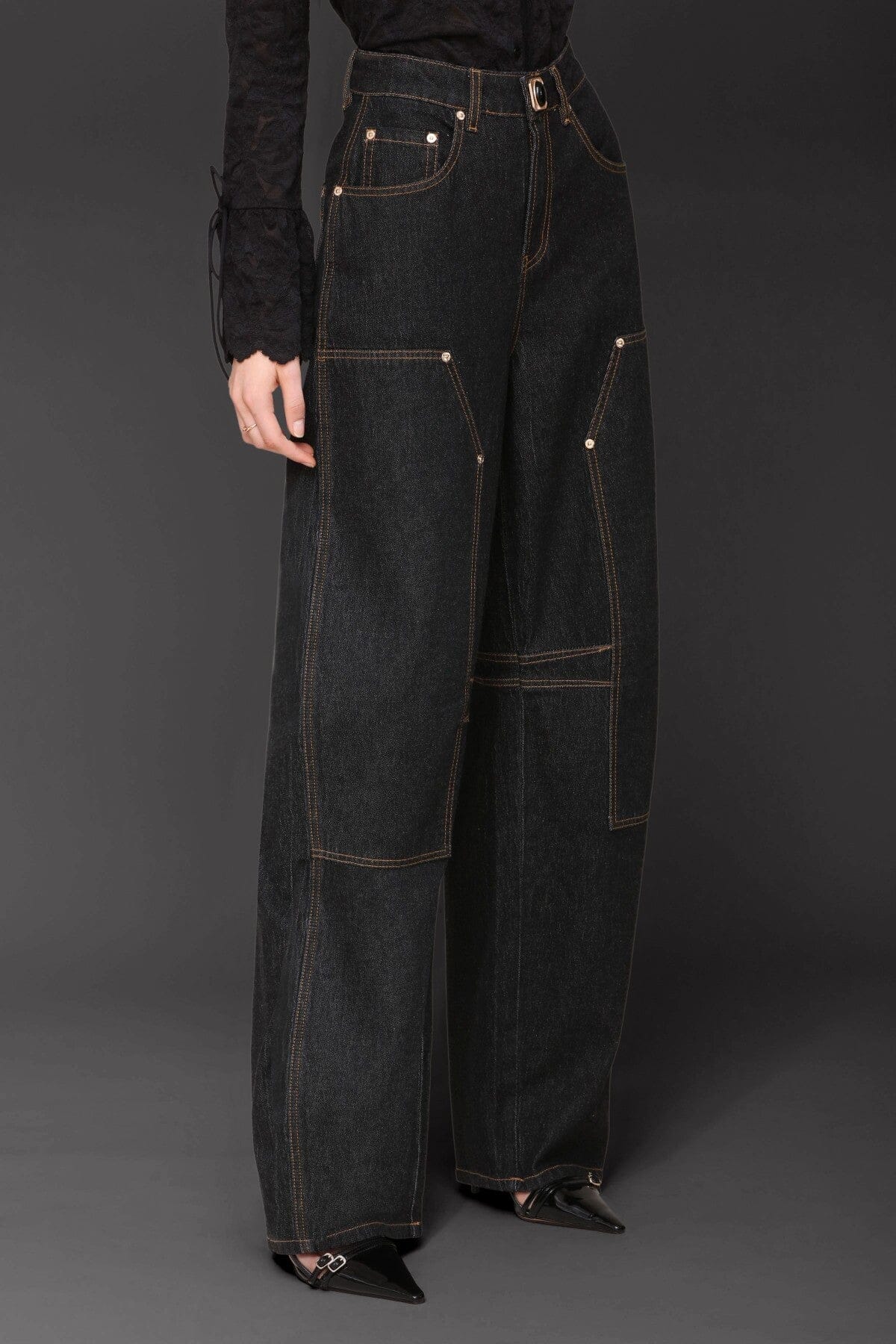 Novelty Button Barrel Leg Jeans - Image 5