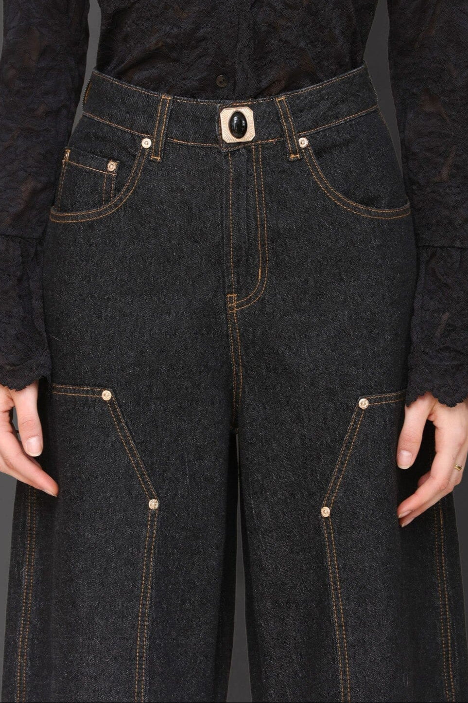 Novelty Button Barrel Leg Jeans - Image 7