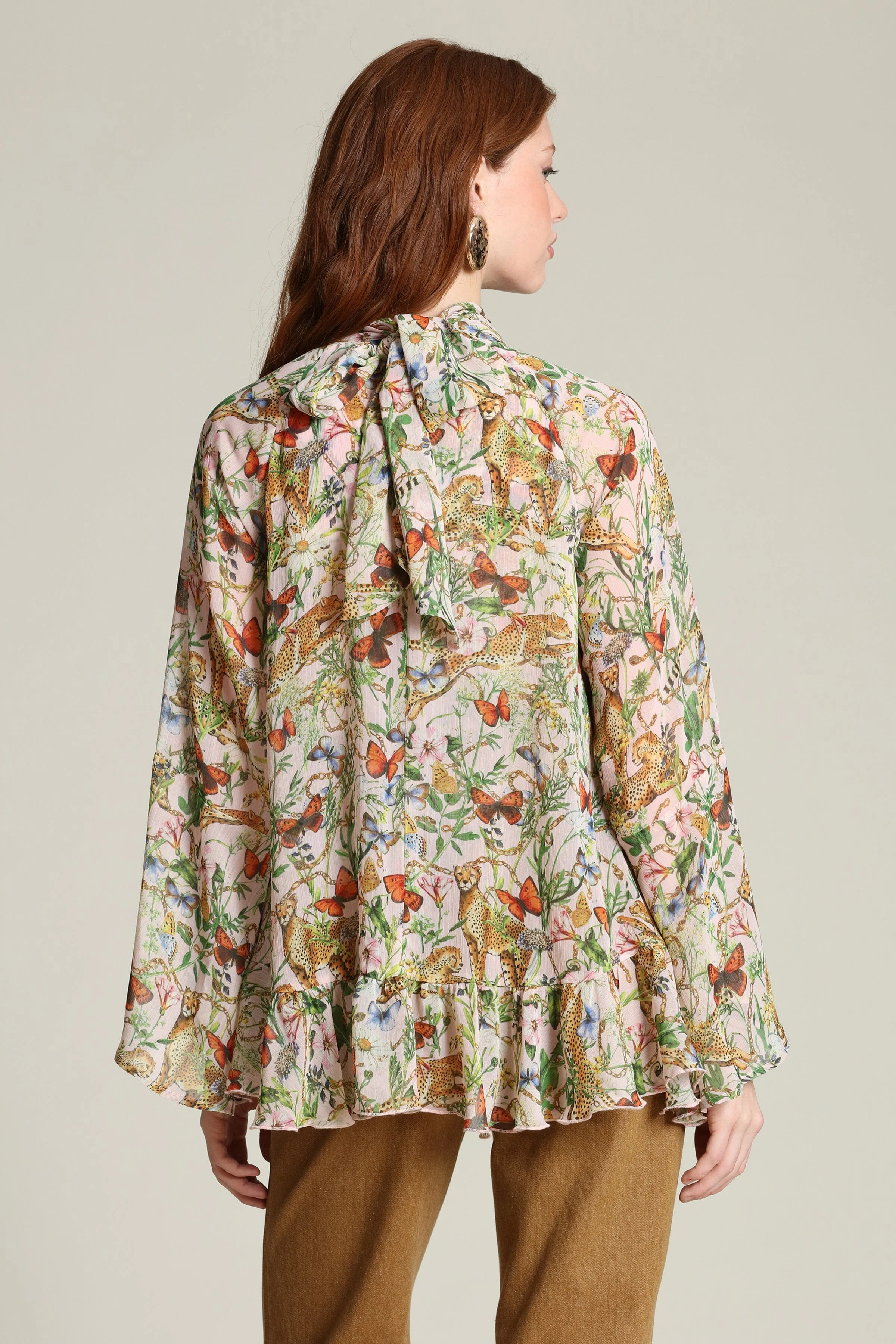 Botanical Print Chiffon Ruffle Blouse - Image 7