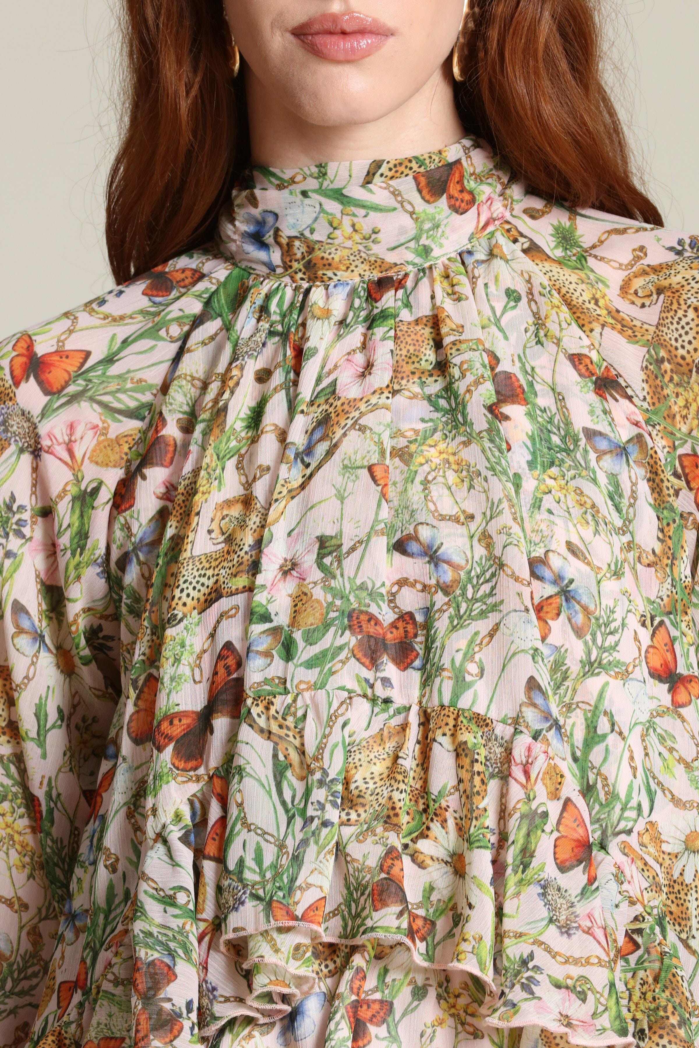 Botanical Print Chiffon Ruffle Blouse - Image 8