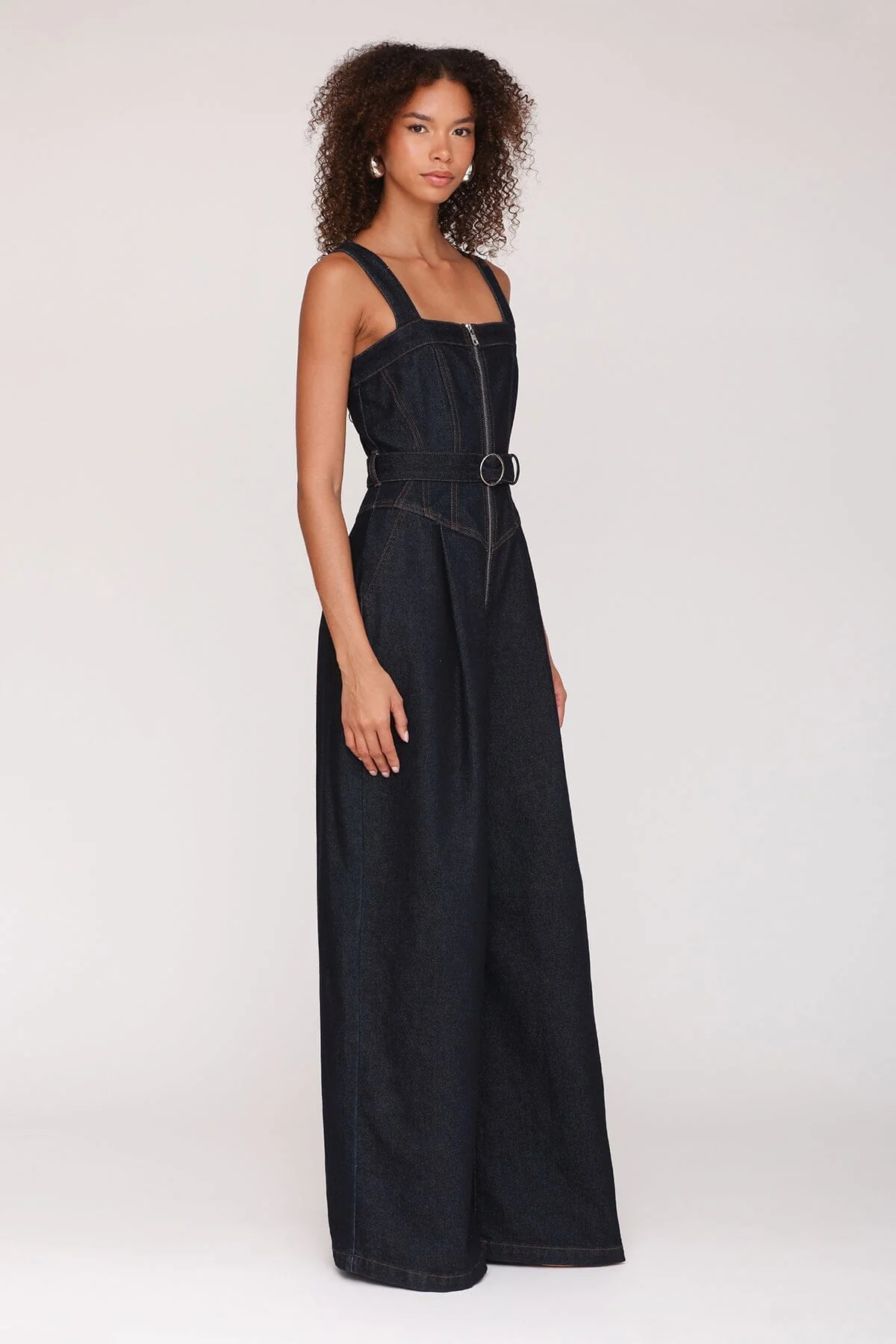 Zip-Front Wide Leg Denim Jumpsuit - Image 5