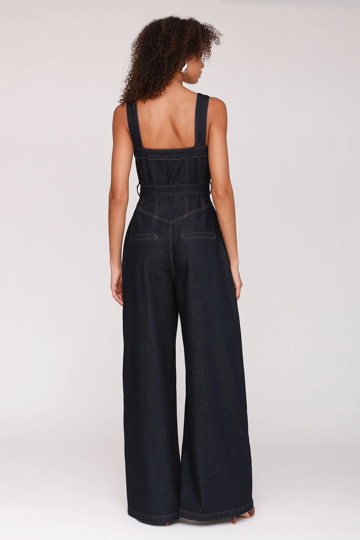 Zip-Front Wide Leg Denim Jumpsuit - Image 6