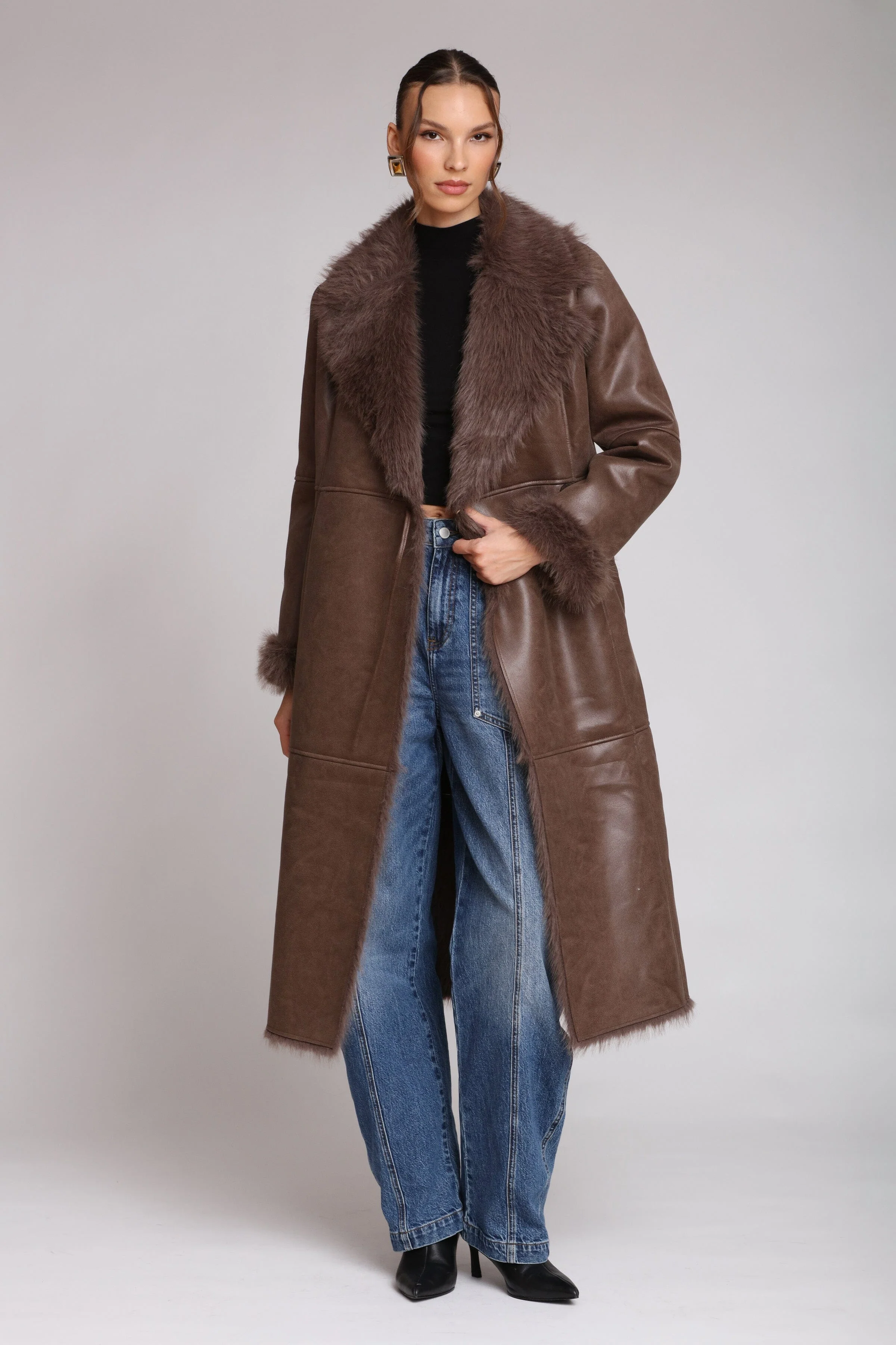 Faux Shearling Midi Wrap Coat - Image 3