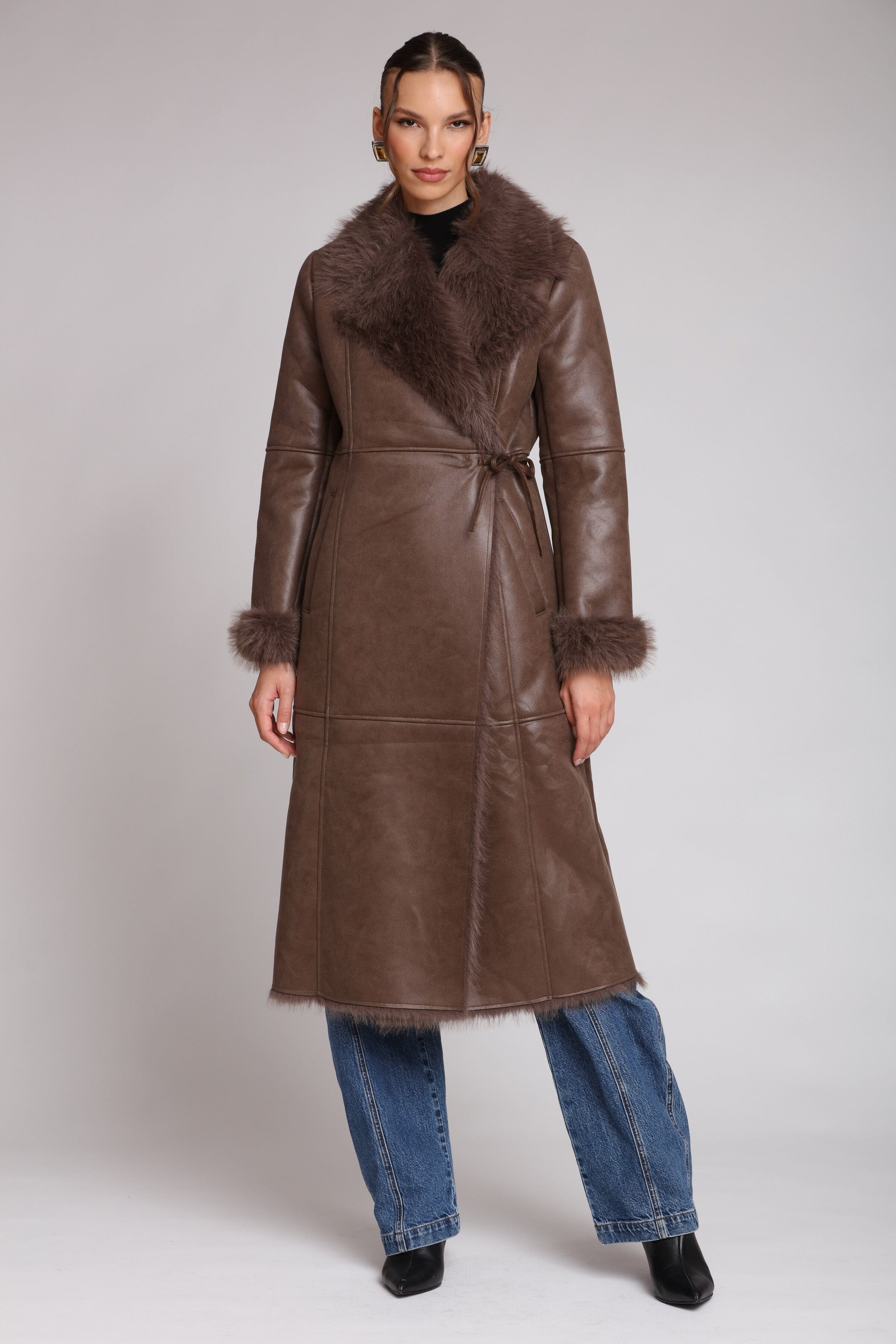 Faux Shearling Midi Wrap Coat - Image 4