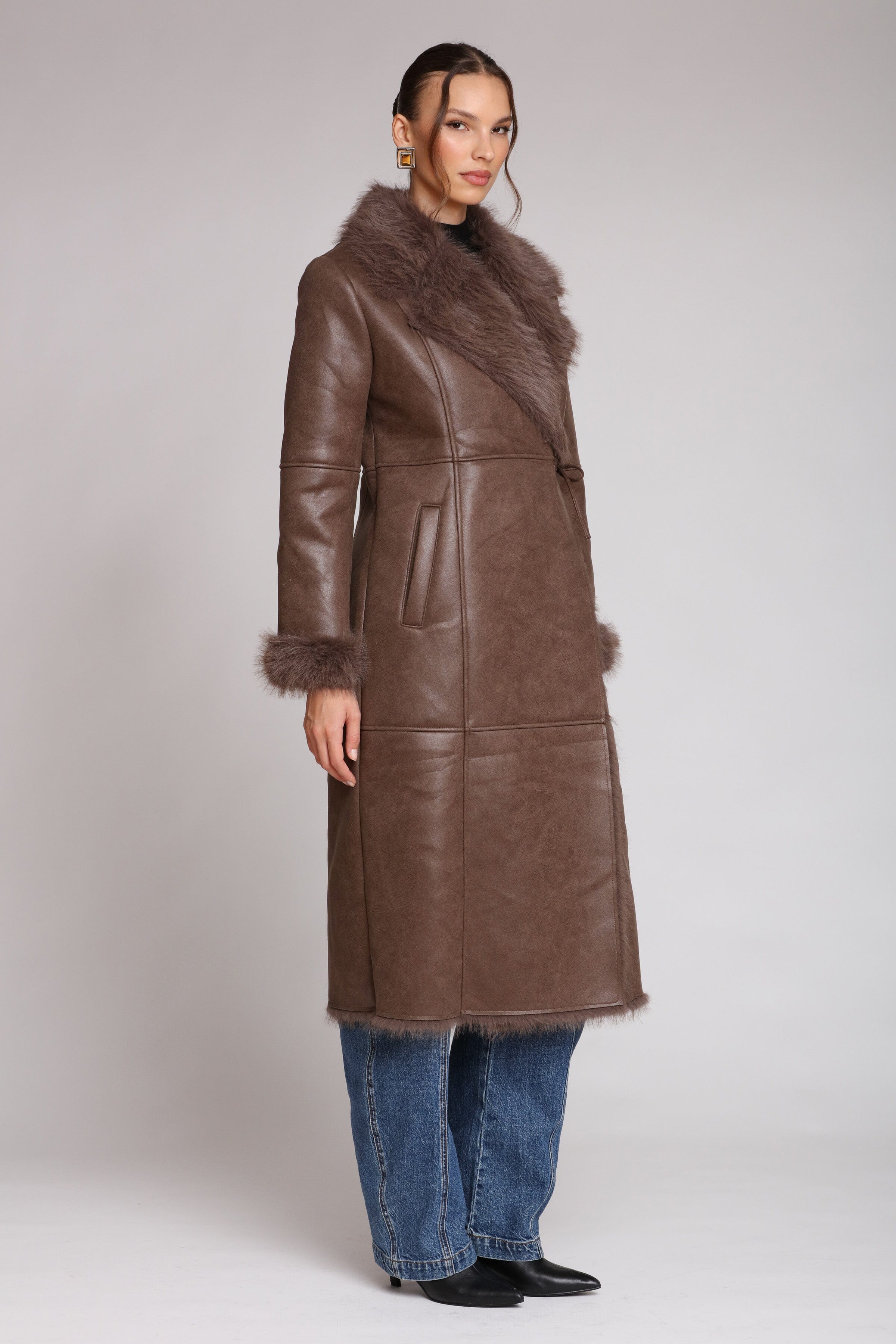 Faux Shearling Midi Wrap Coat - Image 5