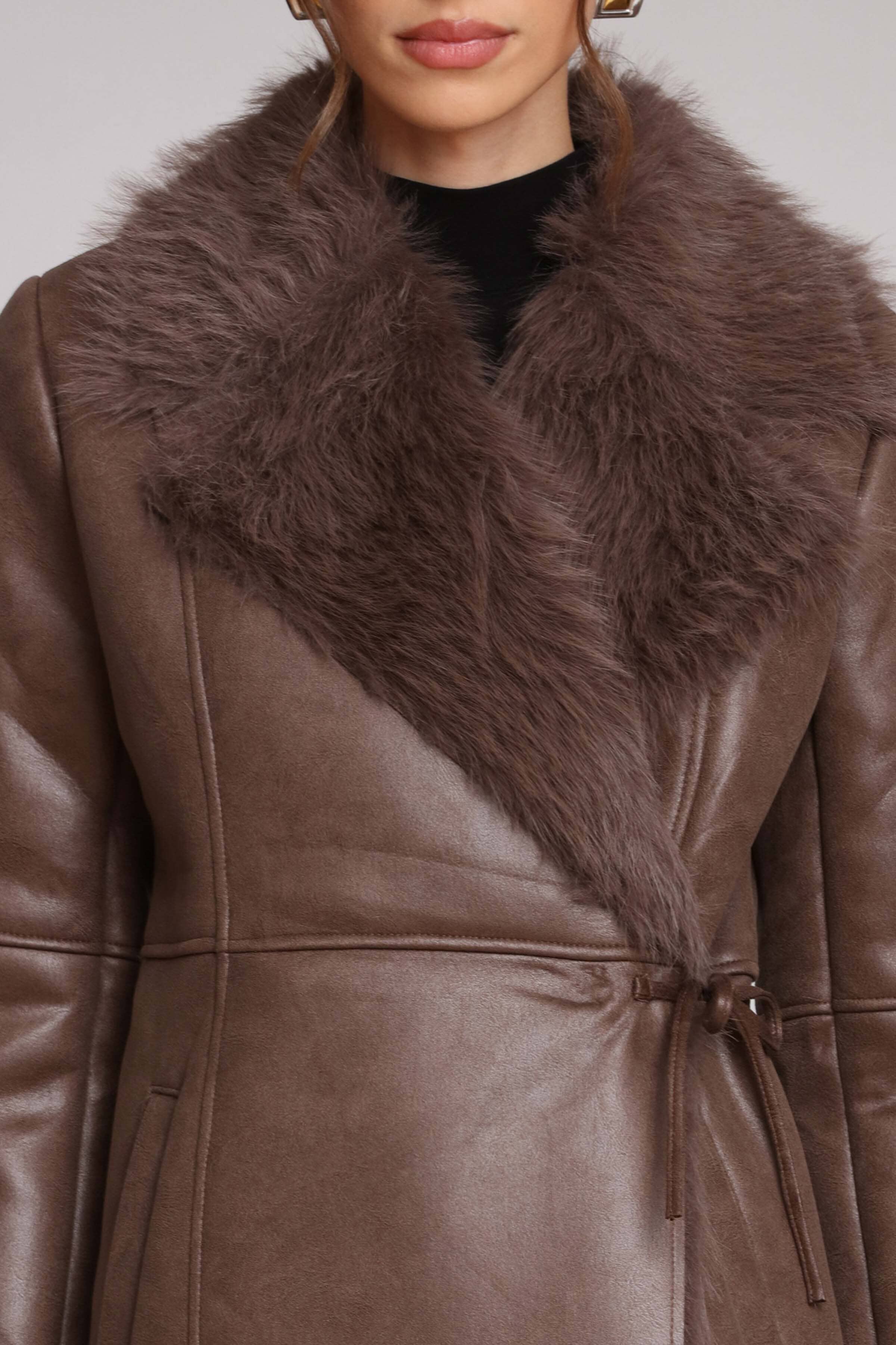 Faux Shearling Midi Wrap Coat - Image 7