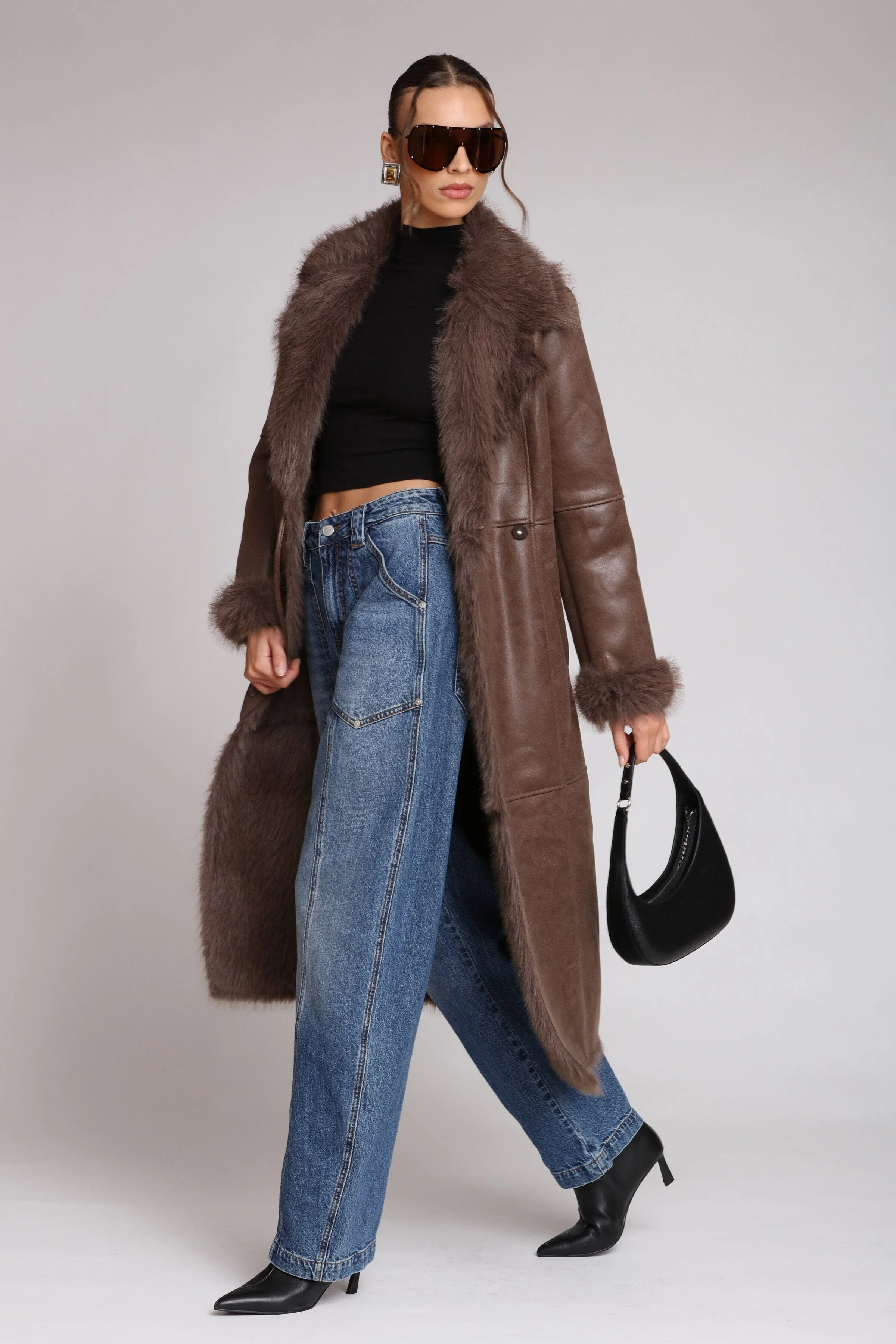 Faux Shearling Midi Wrap Coat - Image 8