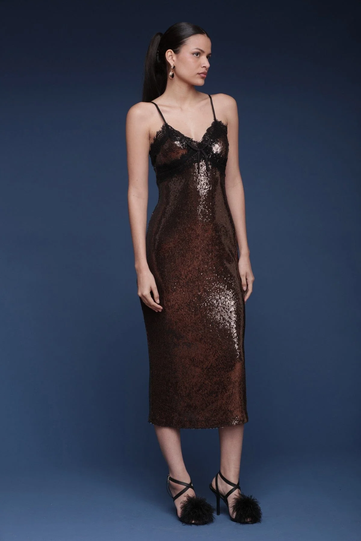 Lace Trimmed Sequin Slip Dress - Image 6