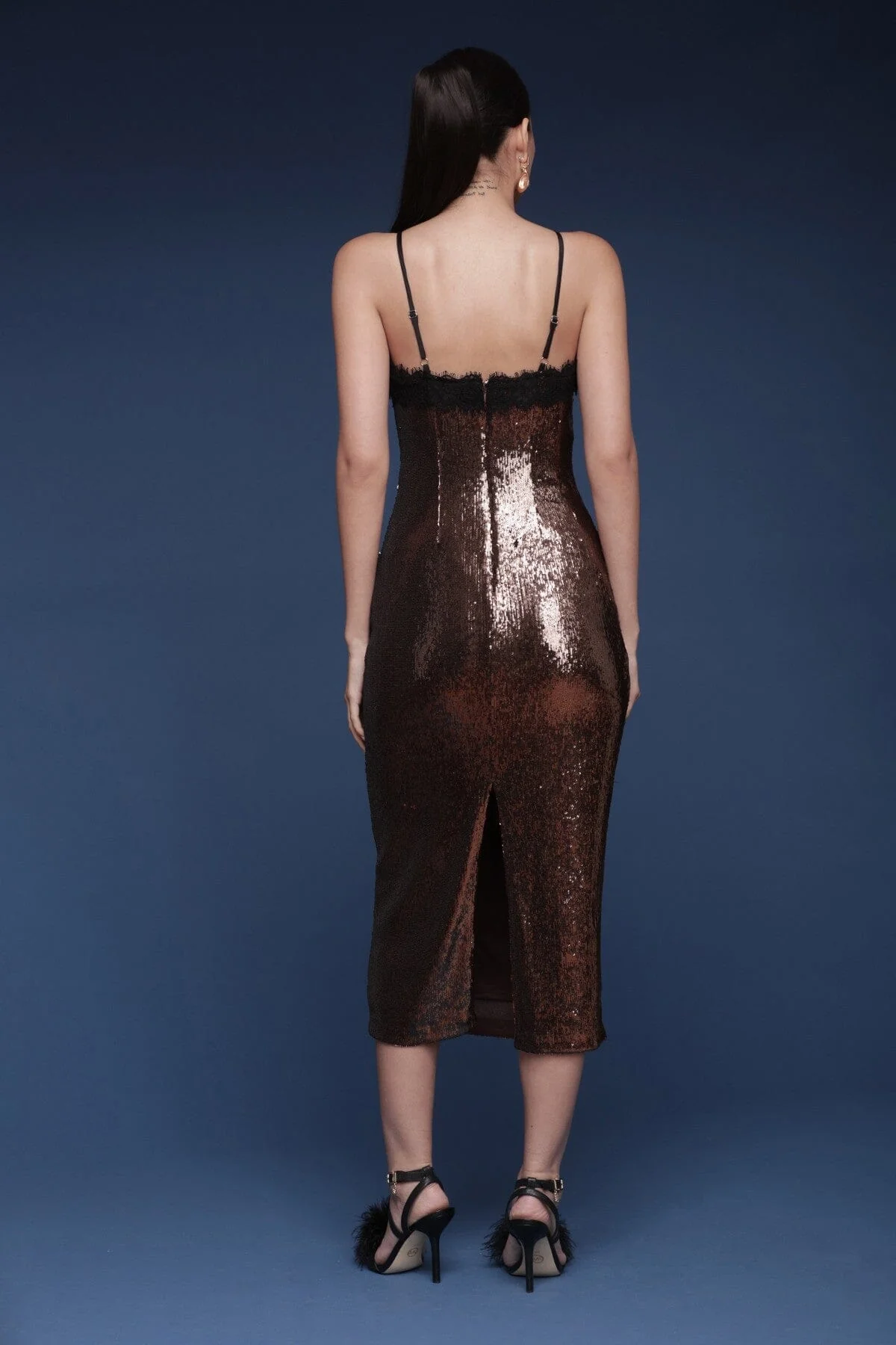 Lace Trimmed Sequin Slip Dress - Image 7