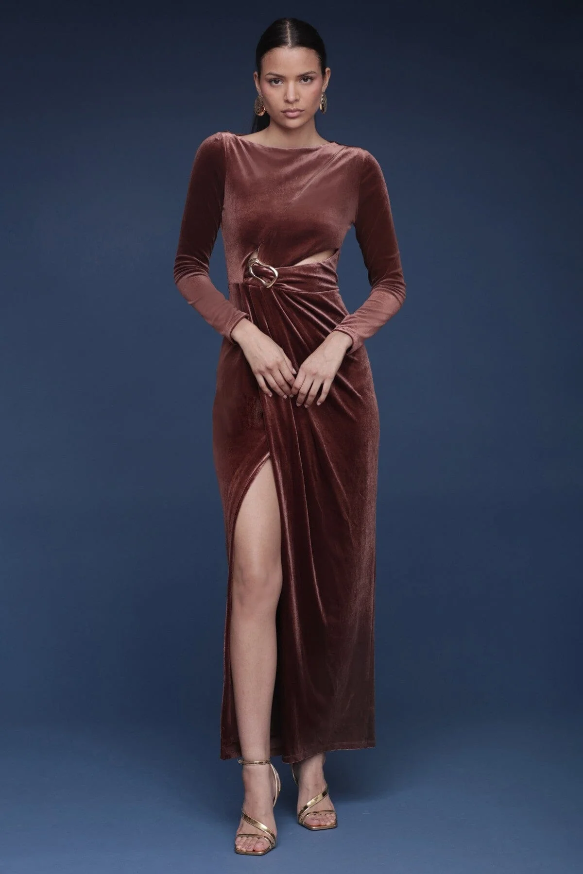 Velvet Cutout Drape Maxi Dress - Image 4