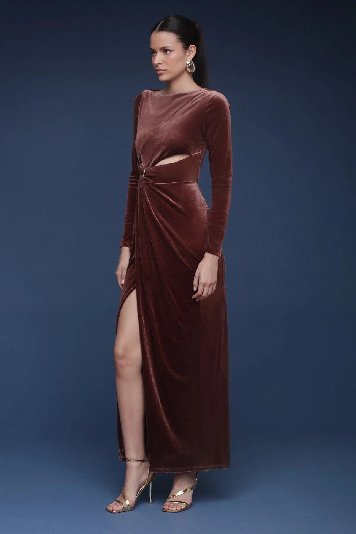 Velvet Cutout Drape Maxi Dress - Image 5