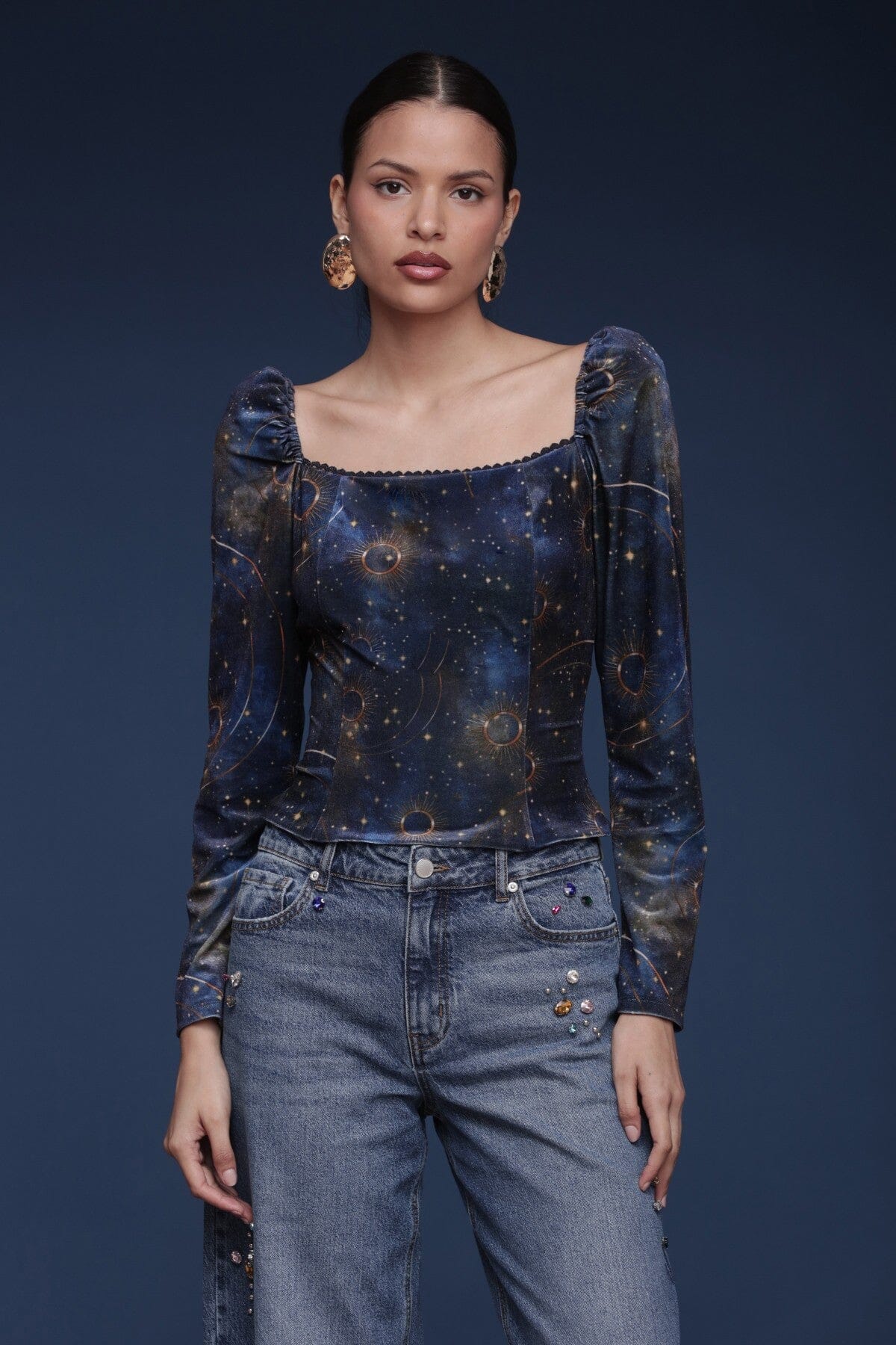 Celestial Velvet Puff Sleeve Top - Image 3