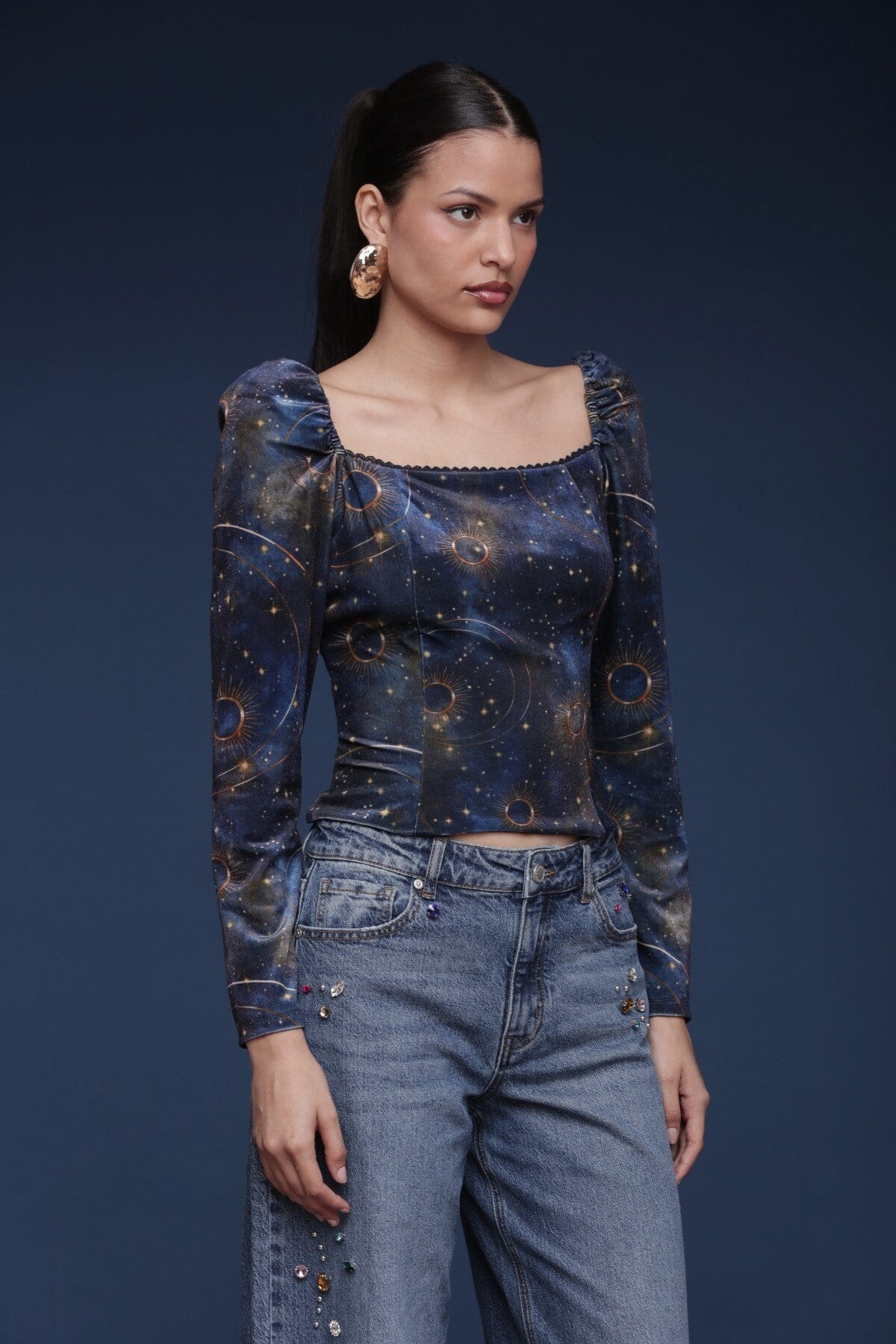 Celestial Velvet Puff Sleeve Top - Image 4