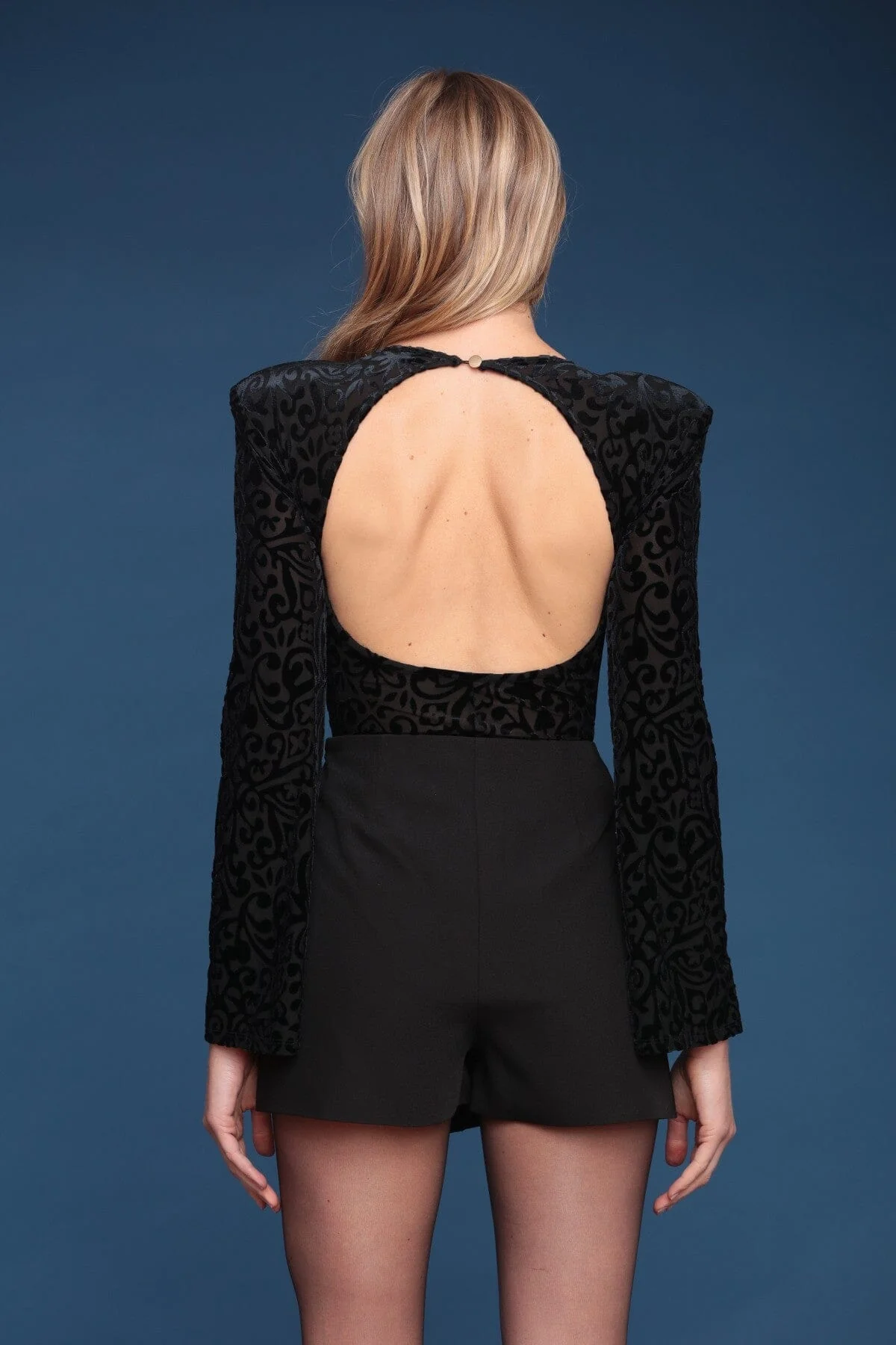 Baroque Velvet Open Back Bodysuit - Image 5