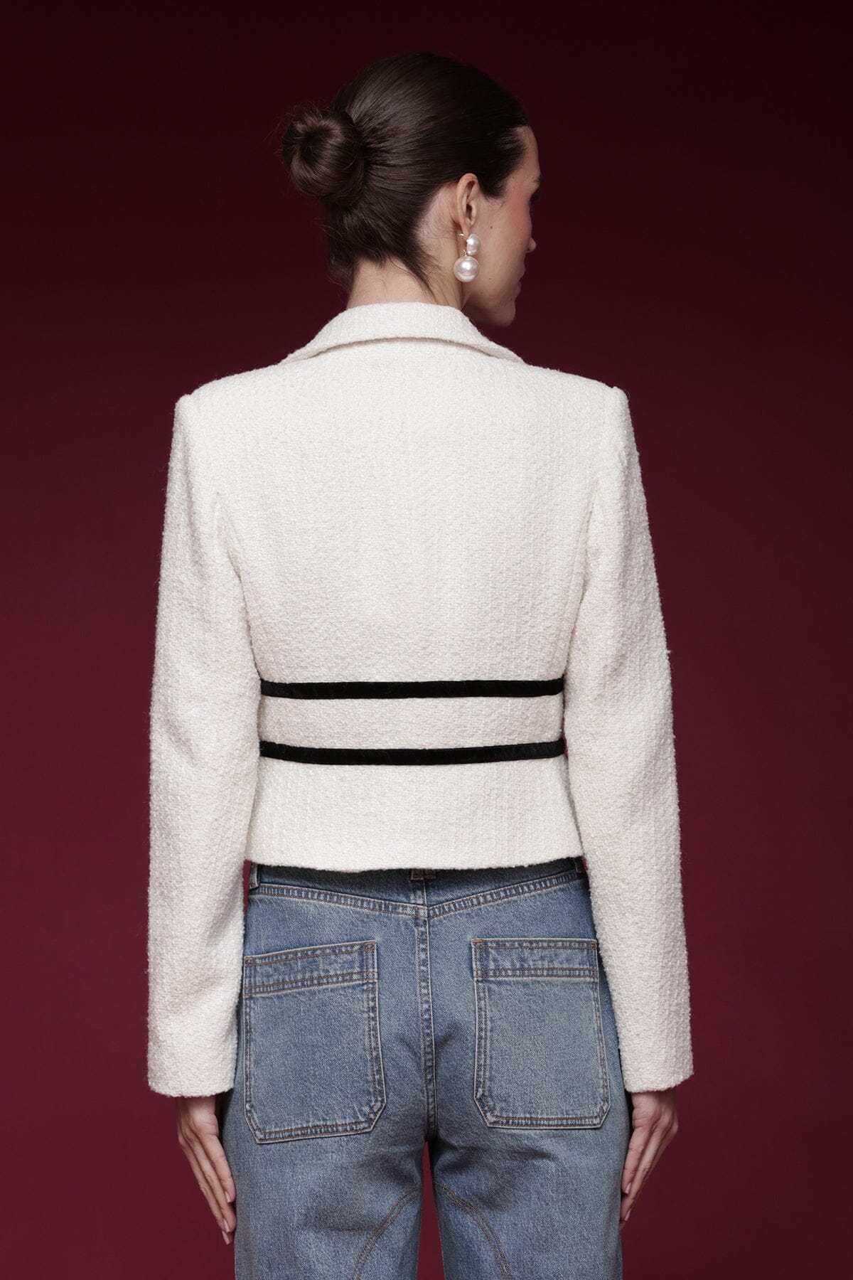 Velvet Bow Trim Tweed Jacket - Image 6